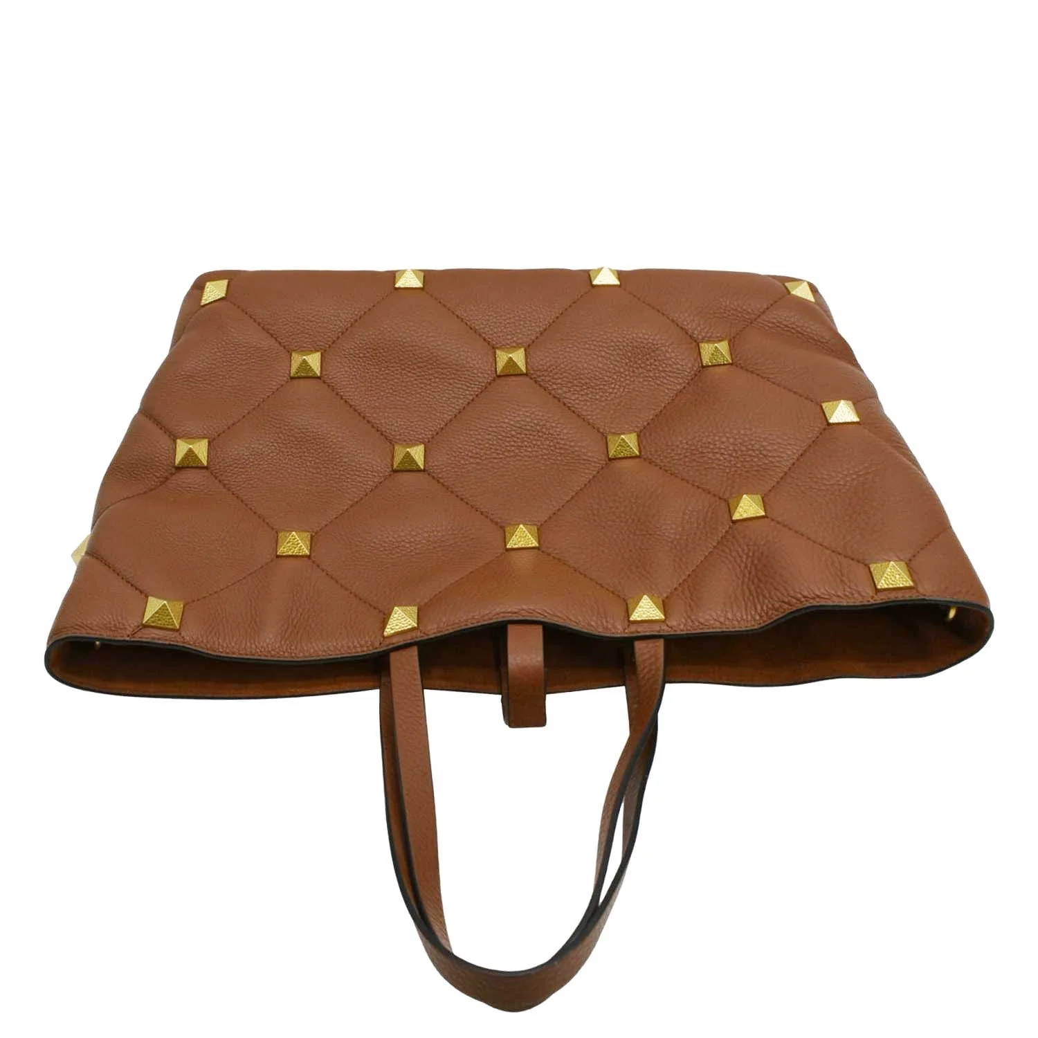 VALENTINO Large Roman Stud Tote Bag Saddle Brown - Image 4