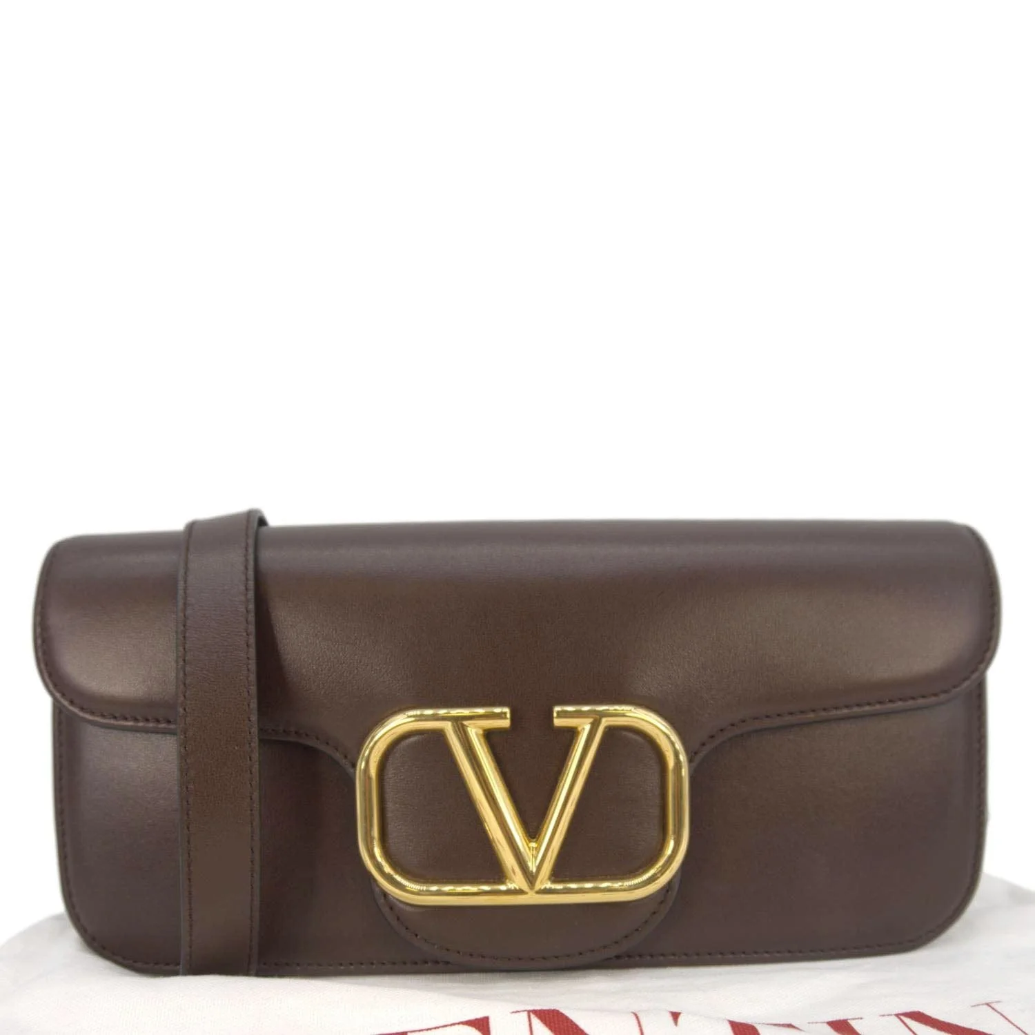 VALENTINO Loco V Logo Leather Messenger Bag Brown - Image 3