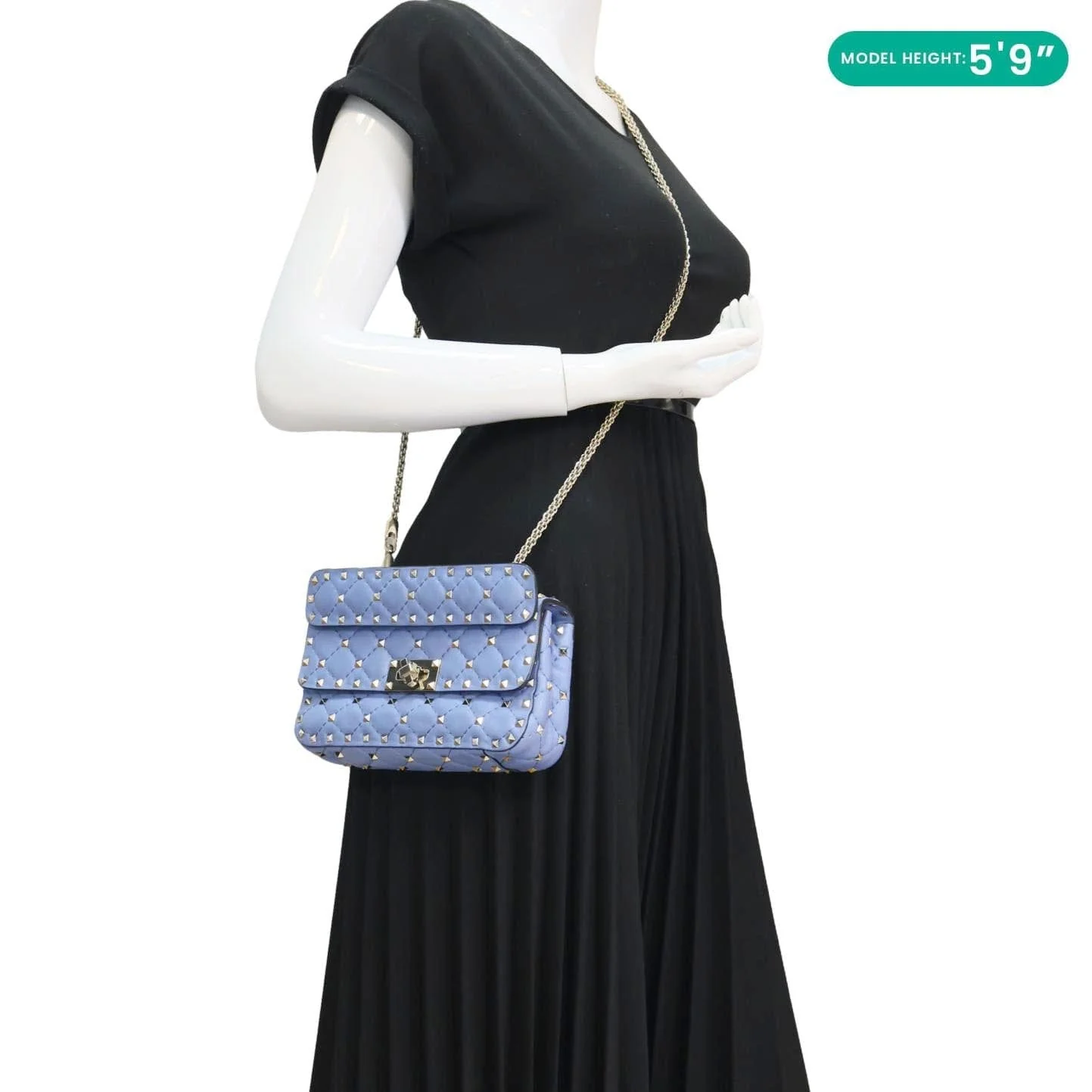 VALENTINO Rockstud Spike Small Quilted Leather Shoulder Bag Light Blue - Image 2
