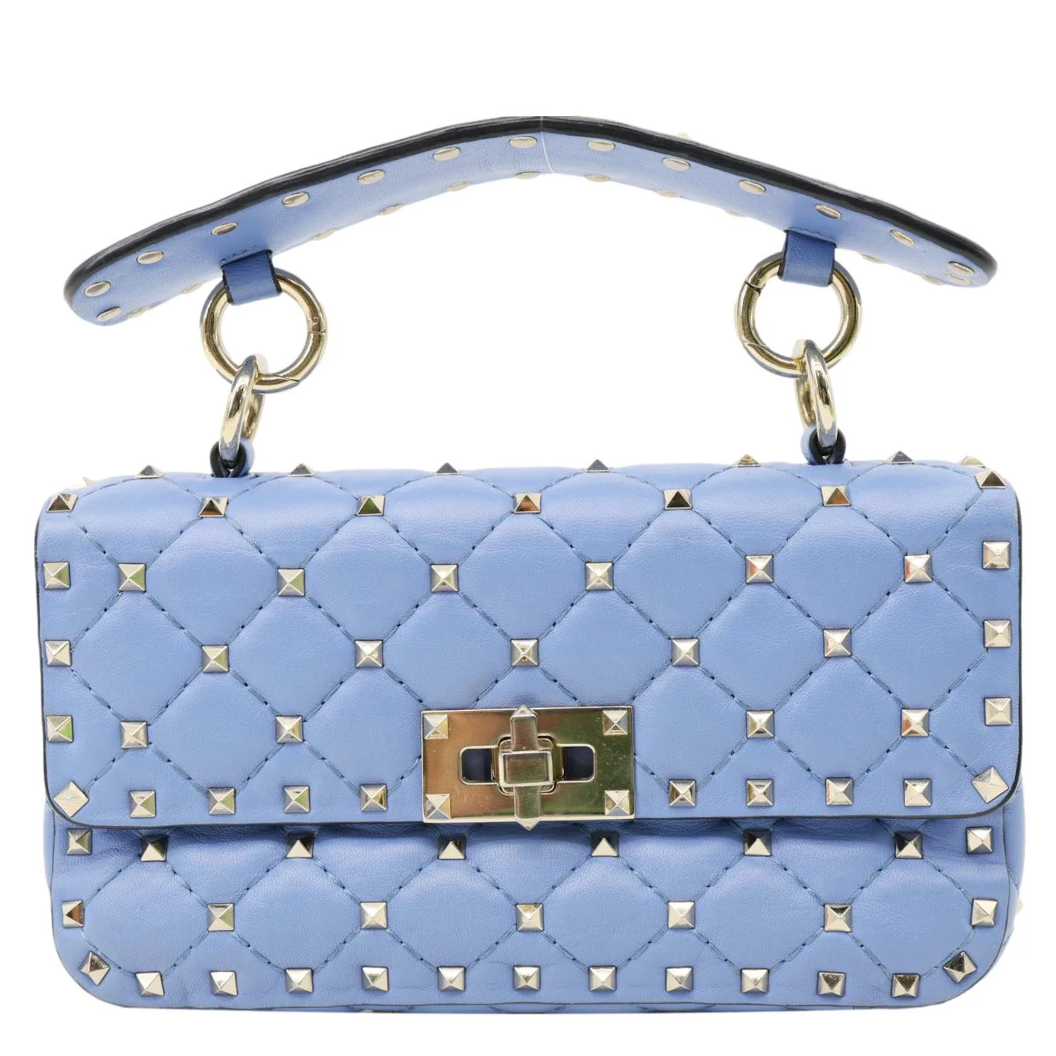 VALENTINO Rockstud Spike Small Quilted Leather Shoulder Bag Light Blue - Image 3