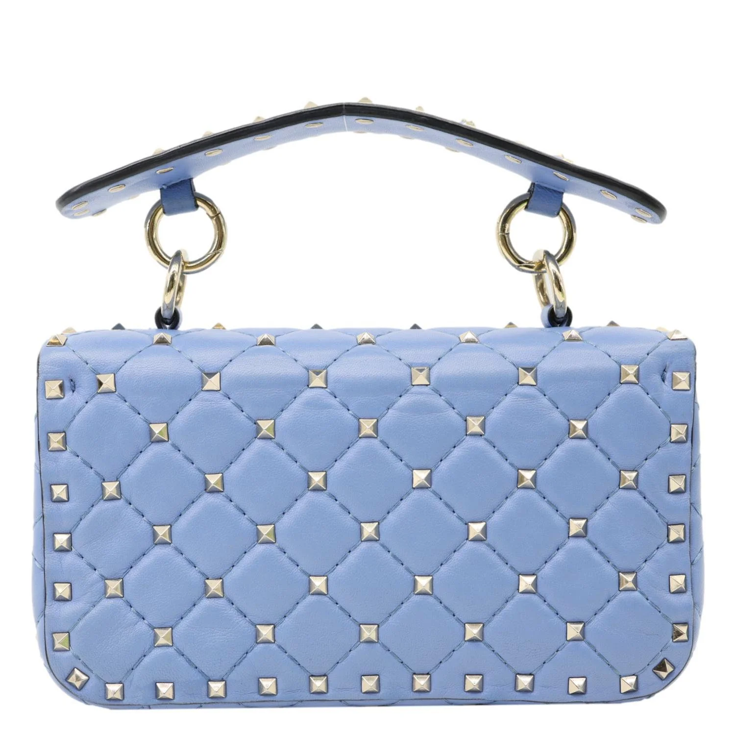VALENTINO Rockstud Spike Small Quilted Leather Shoulder Bag Light Blue - Image 4