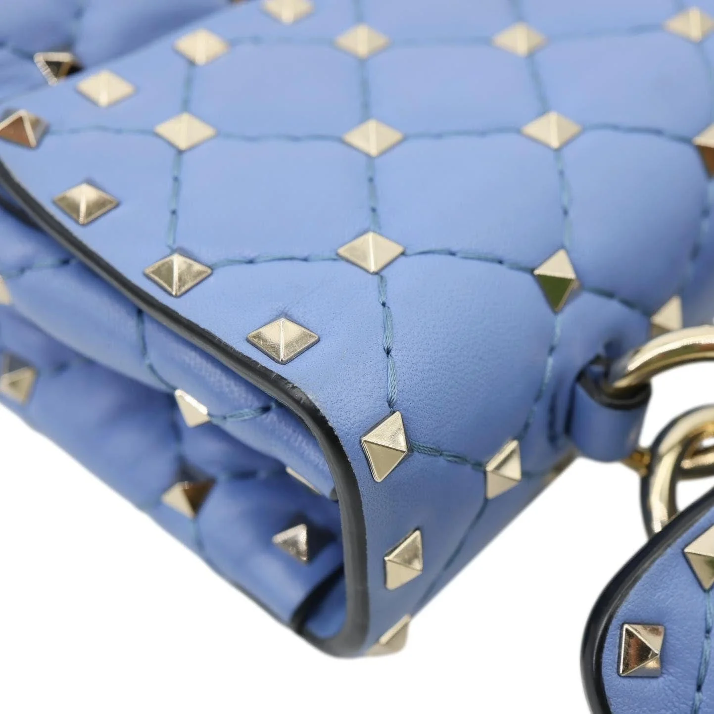 VALENTINO Rockstud Spike Small Quilted Leather Shoulder Bag Light Blue - Image 7