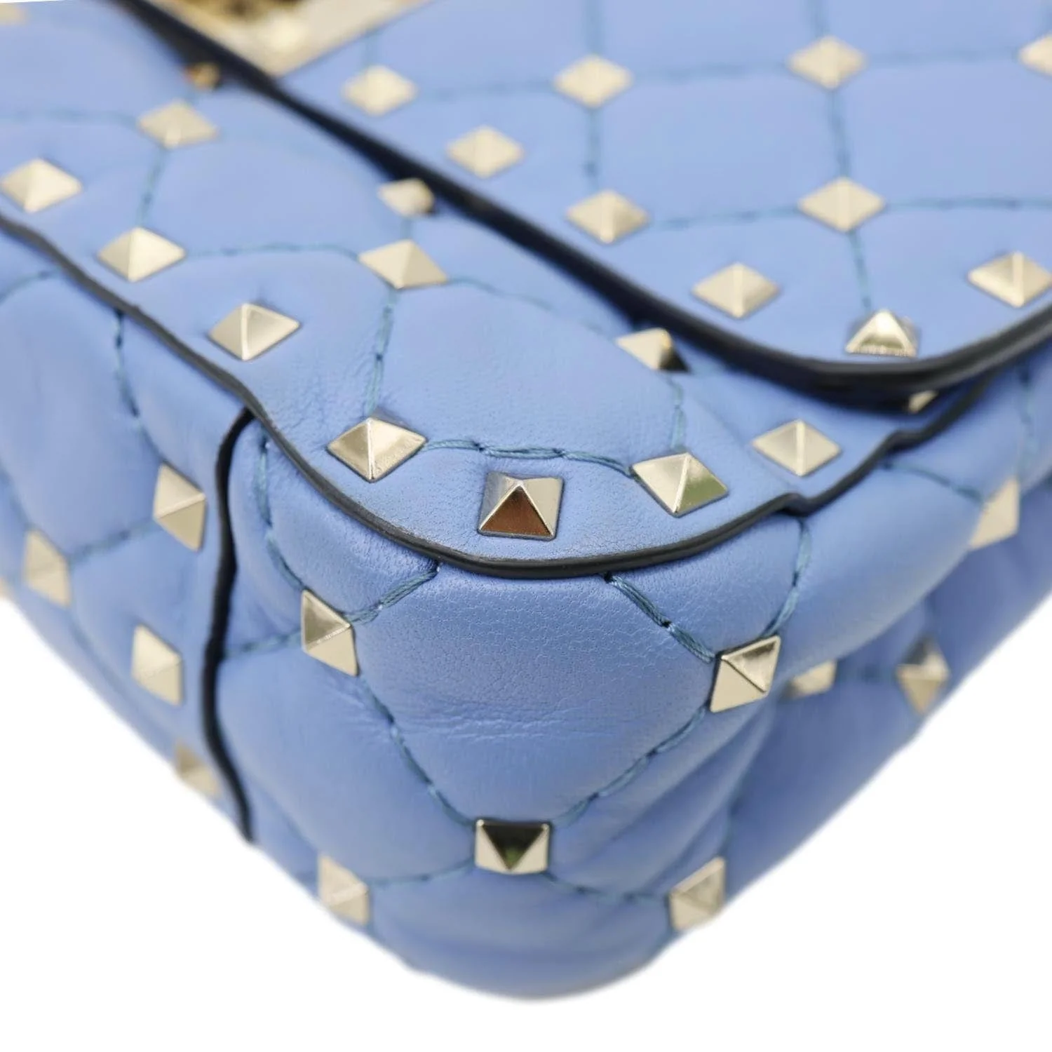 VALENTINO Rockstud Spike Small Quilted Leather Shoulder Bag Light Blue - Image 8