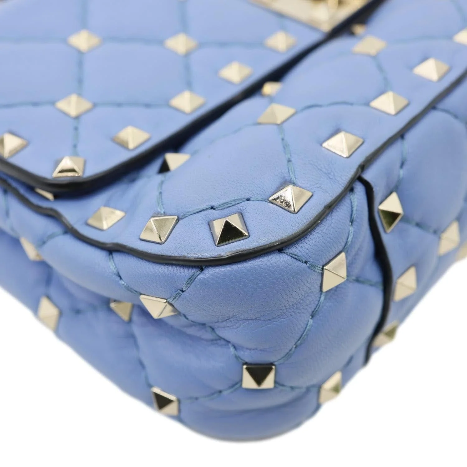 VALENTINO Rockstud Spike Small Quilted Leather Shoulder Bag Light Blue - Image 9