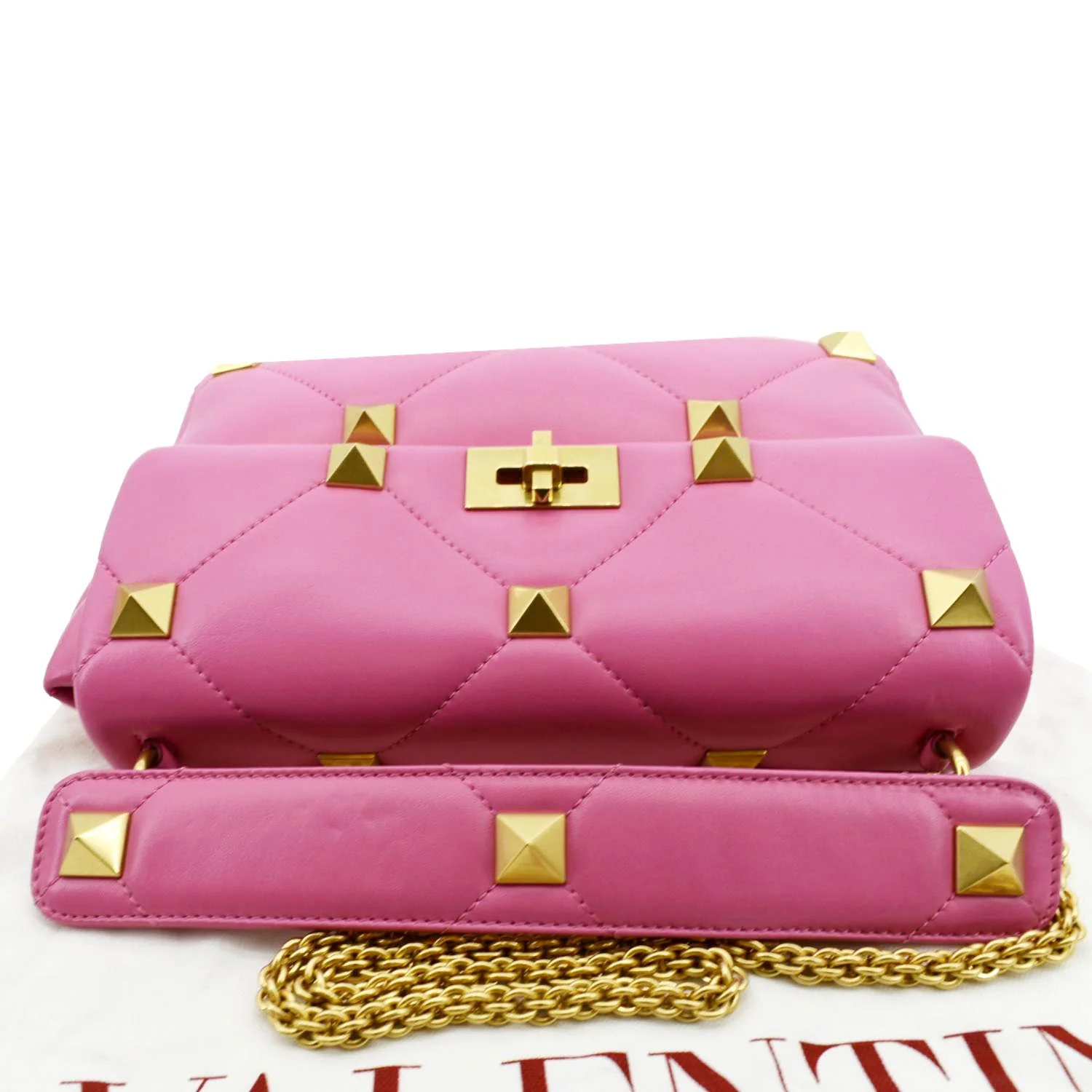 VALENTINO Medium Garavani Roman Stud Leather Crossbody Bag Pink - Image 4