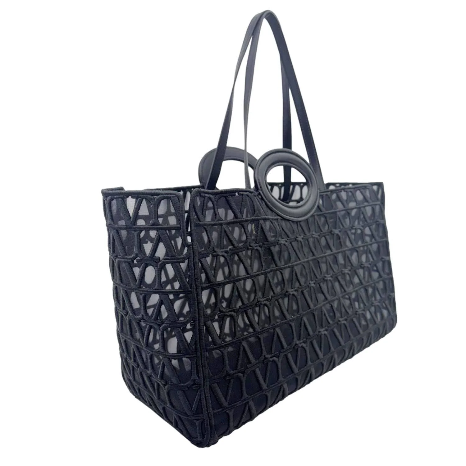 VALENTINO Le Troisieme Mesh Canvas Tote Bag Black - Image 5