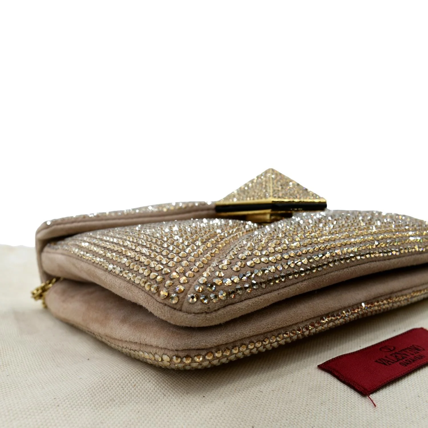 VALENTINO GARAVANI One Stud Crystal-Embellished Suede Shoulder Bag Pink - Image 9