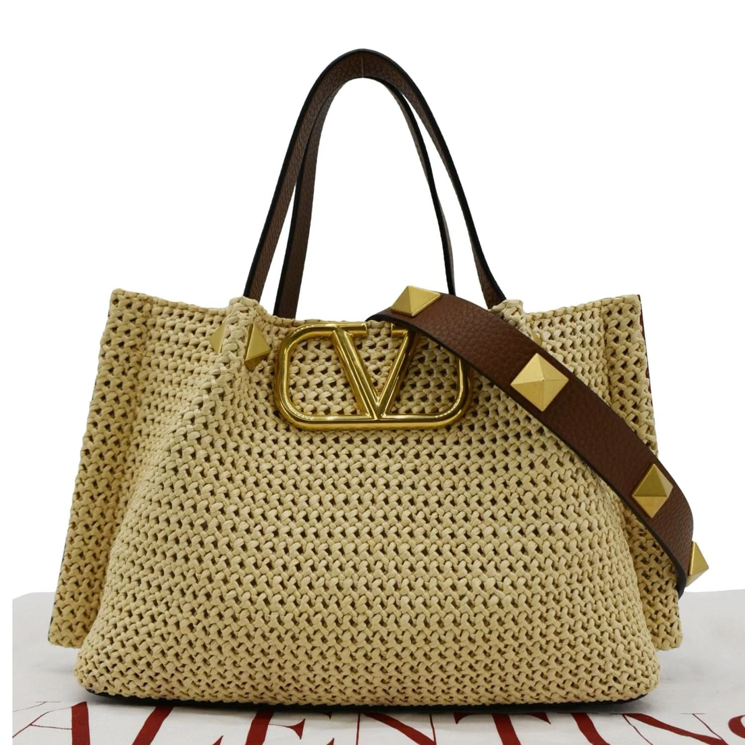VALENTINO Straw Summer Medium Synthetic Raffia Tote Bag Cream - Image 3