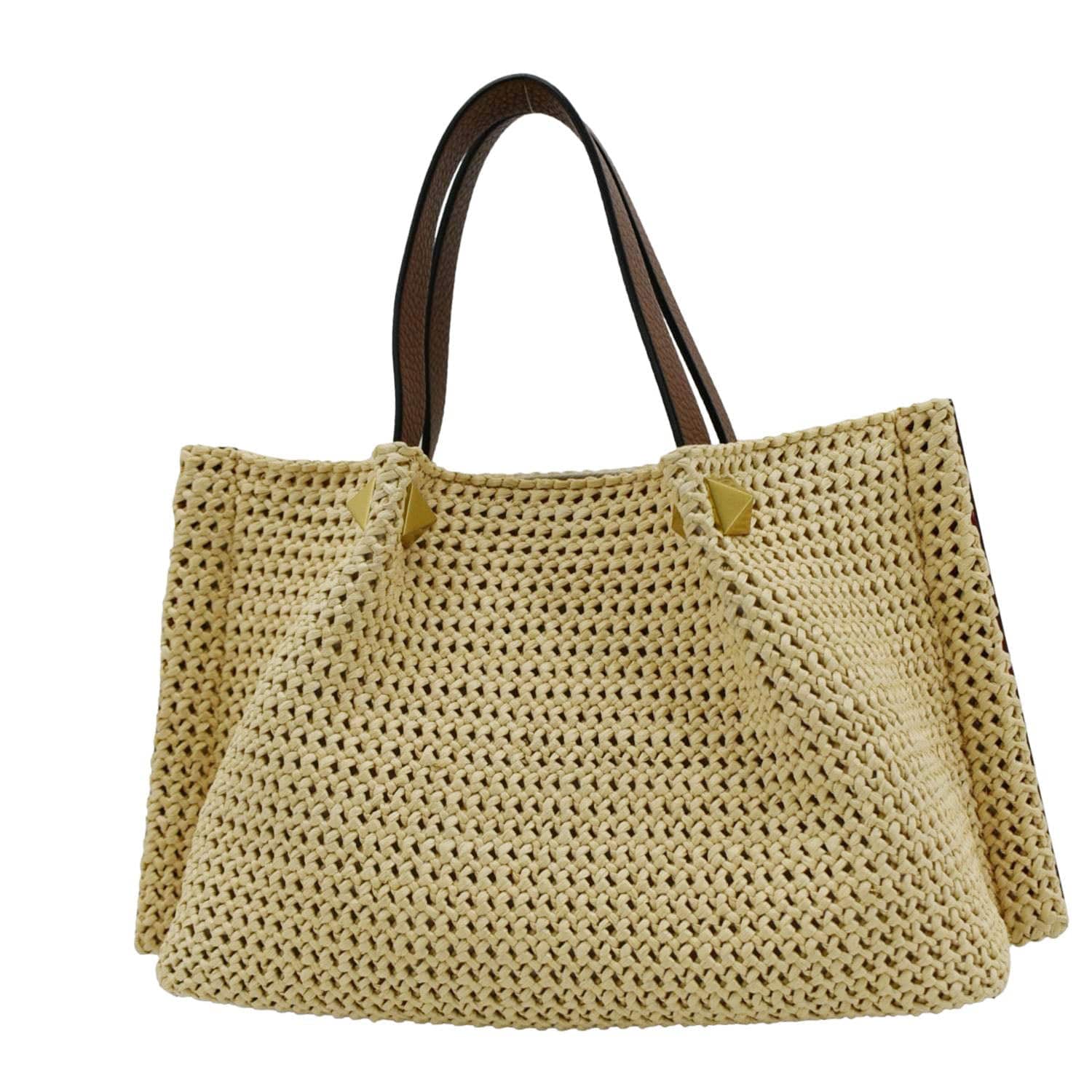VALENTINO Straw Summer Medium Synthetic Raffia Tote Bag Cream - Image 4