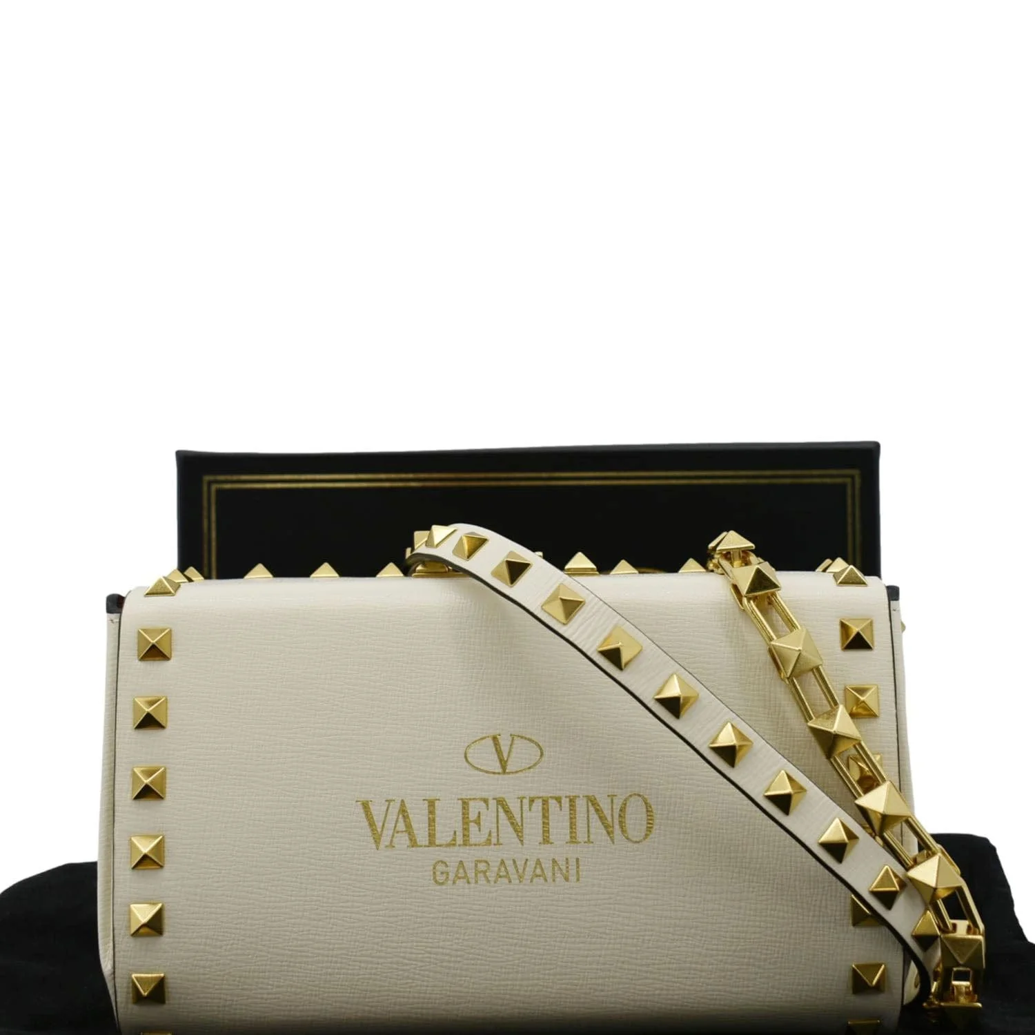 VALENTINO Rockstud Alcove Leather Clutch Shoulder Bag Ivory - Image 3