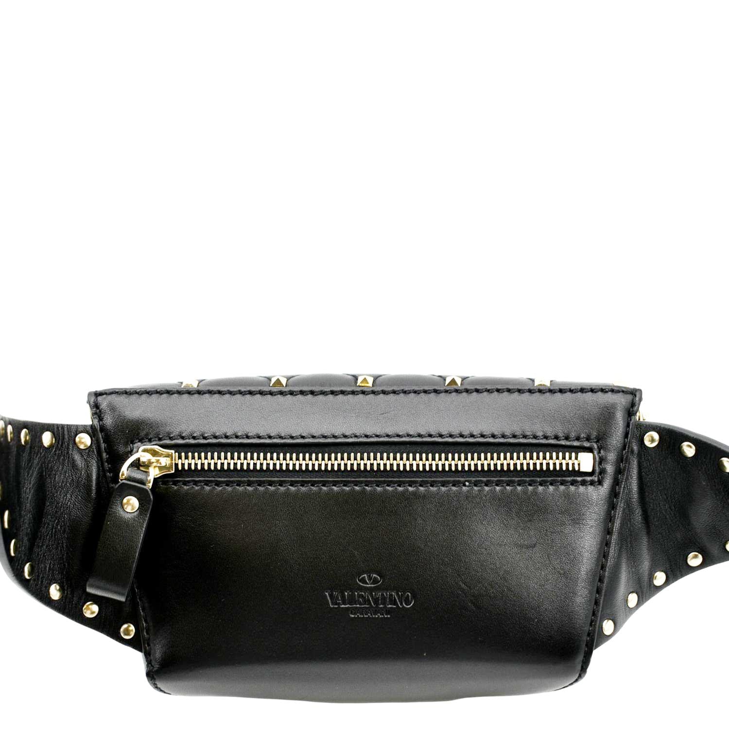 VALENTINO Free Rockstud Spike Leather Crossbody Belt Bag Black - Image 3