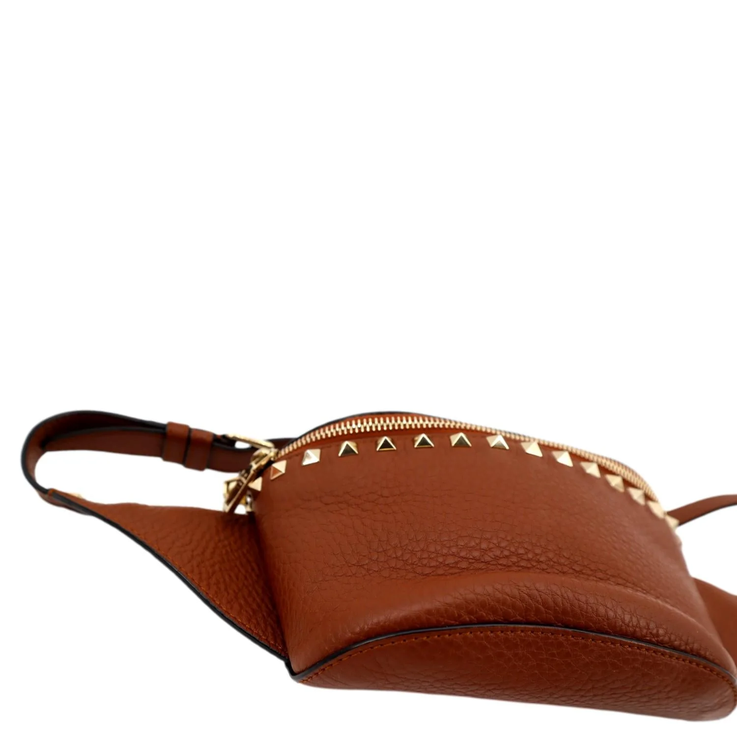 VALENTINO Rockstud Leather Crossbody Belt Bag Bright Cognac - Image 10