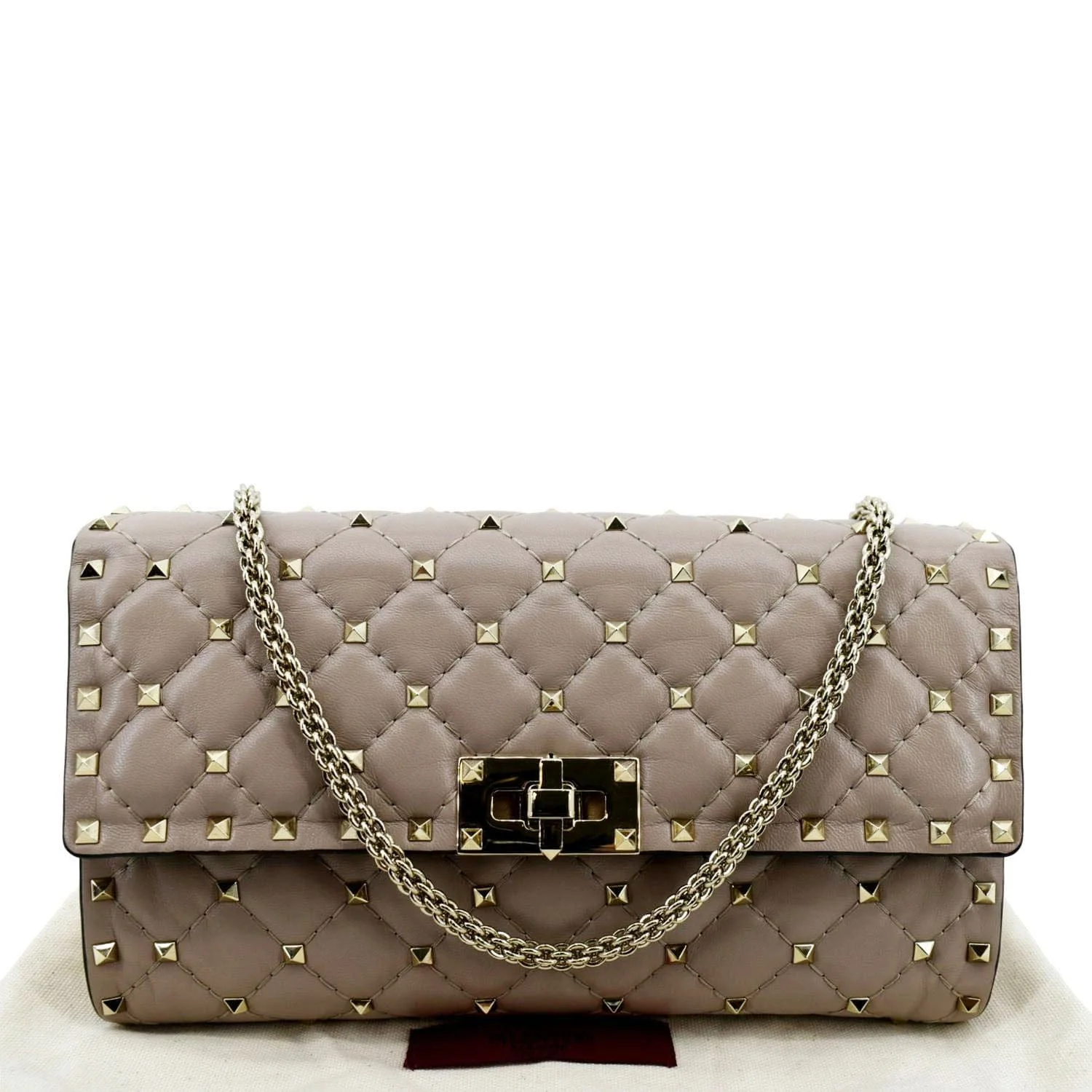 VALENTINO Rockstud Spike Quilted Leather Crossbody Chain Bag Poudre - Image 3