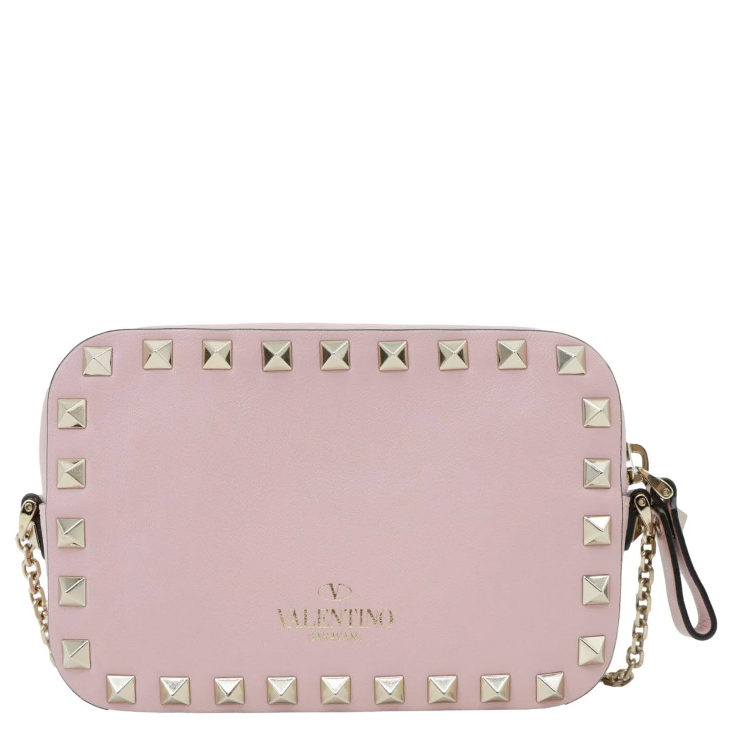 VALENTINO Rockstud Small Calfskin Leather Chain Camera Crossbody Bag Light Pink - Image 3