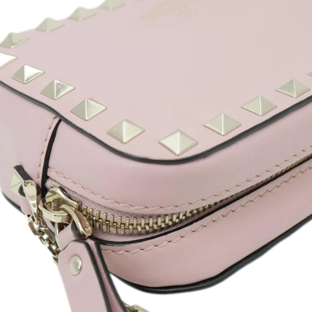 VALENTINO Rockstud Small Calfskin Leather Chain Camera Crossbody Bag Light Pink - Image 7