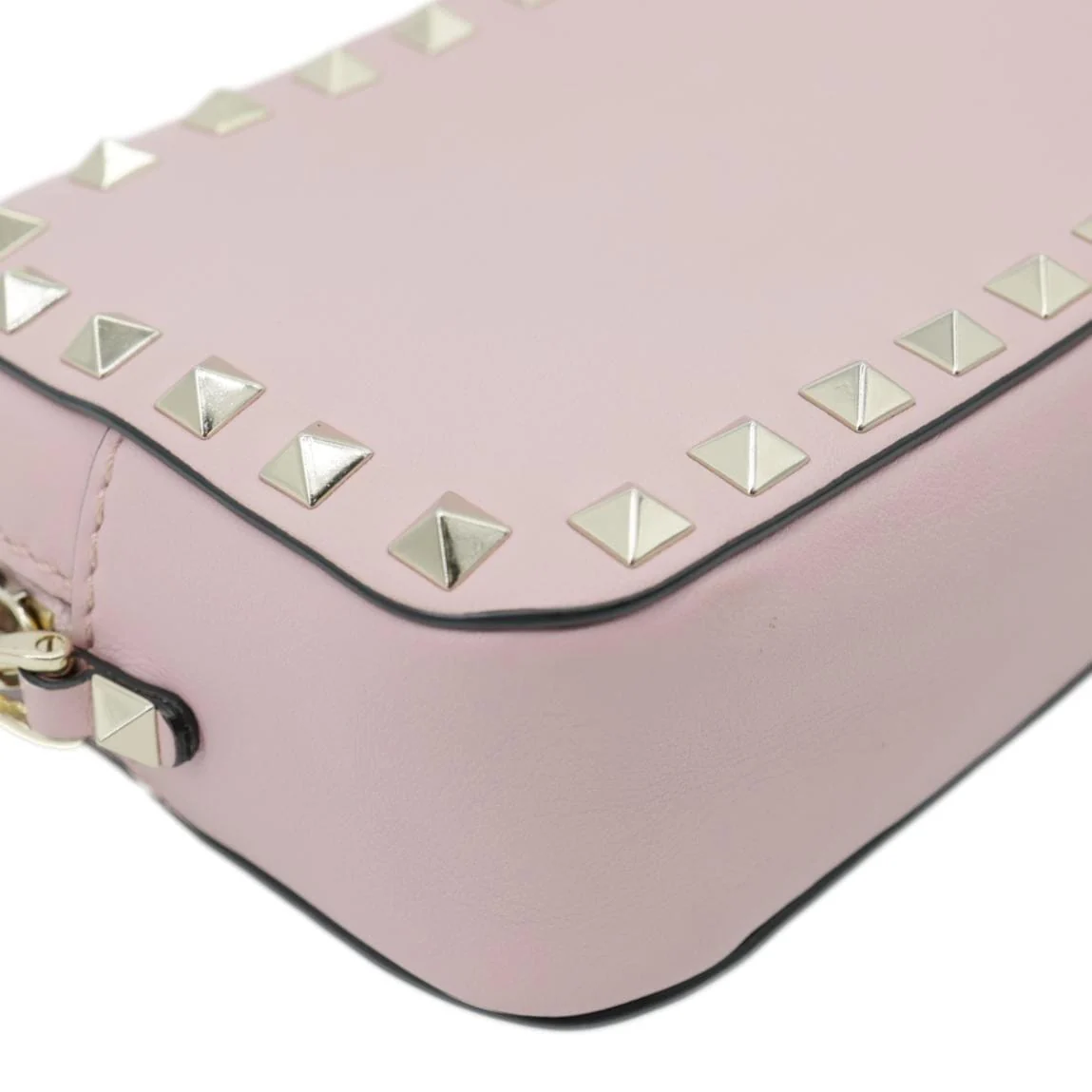 VALENTINO Rockstud Small Calfskin Leather Chain Camera Crossbody Bag Light Pink - Image 9