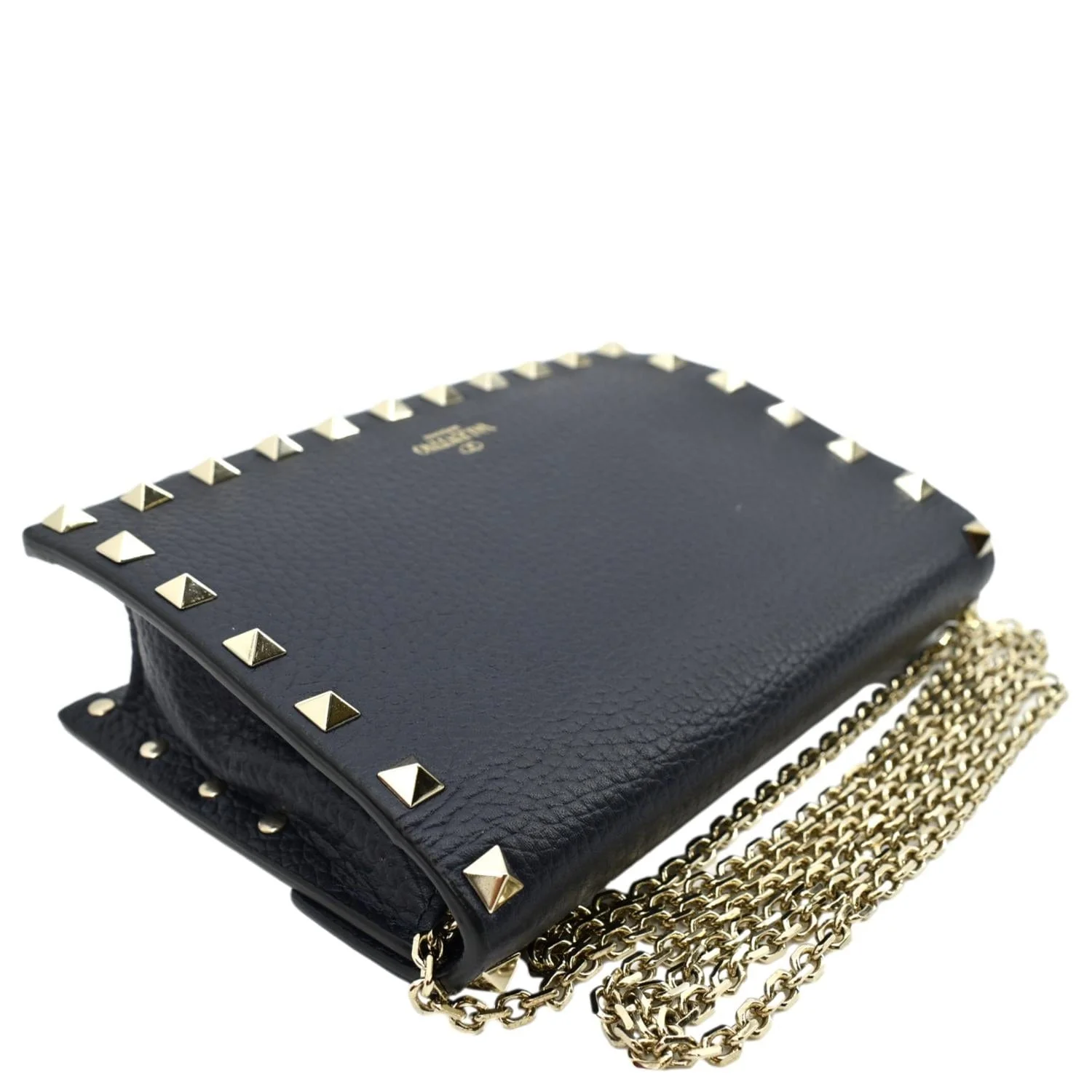 VALENTINO Garavani Rockstud Envelope Leather Chain Crossbody Bag Navy Blue - Image 5