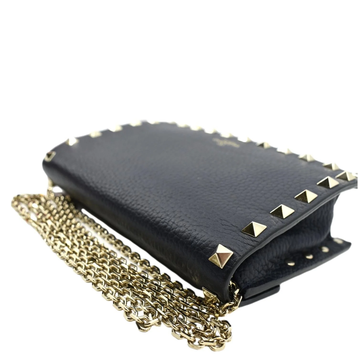 VALENTINO Garavani Rockstud Envelope Leather Chain Crossbody Bag Navy Blue - Image 6