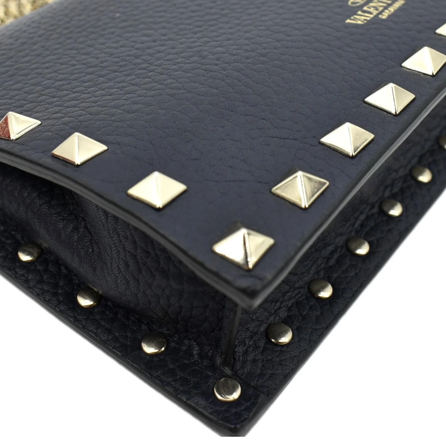 VALENTINO Garavani Rockstud Envelope Leather Chain Crossbody Bag Navy Blue - Image 7
