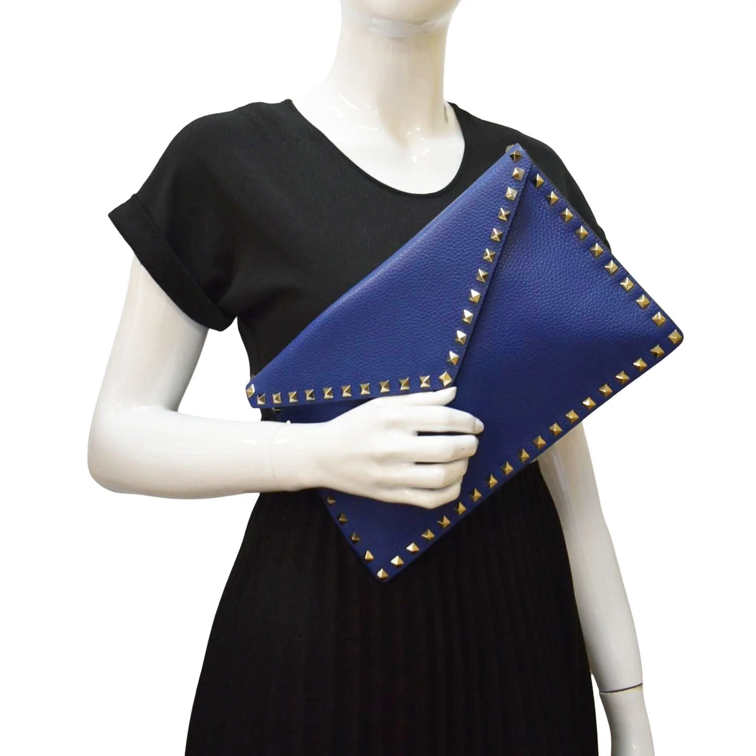 VALENTINO Garavani Rockstud Grainy Envelope Pouch Blue - Image 2