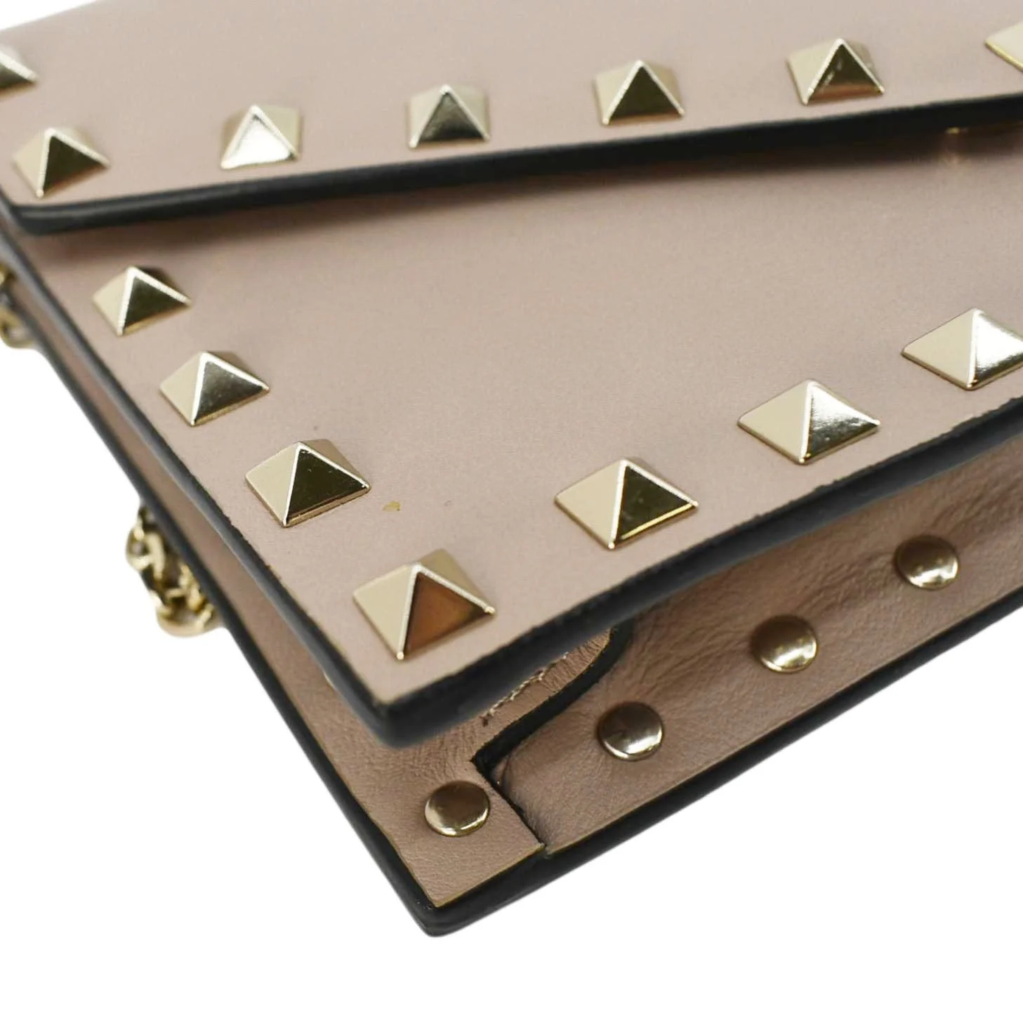 VALENTINO Rockstud Envelope Leather Chain Crossbody Bag Taupe - Image 10