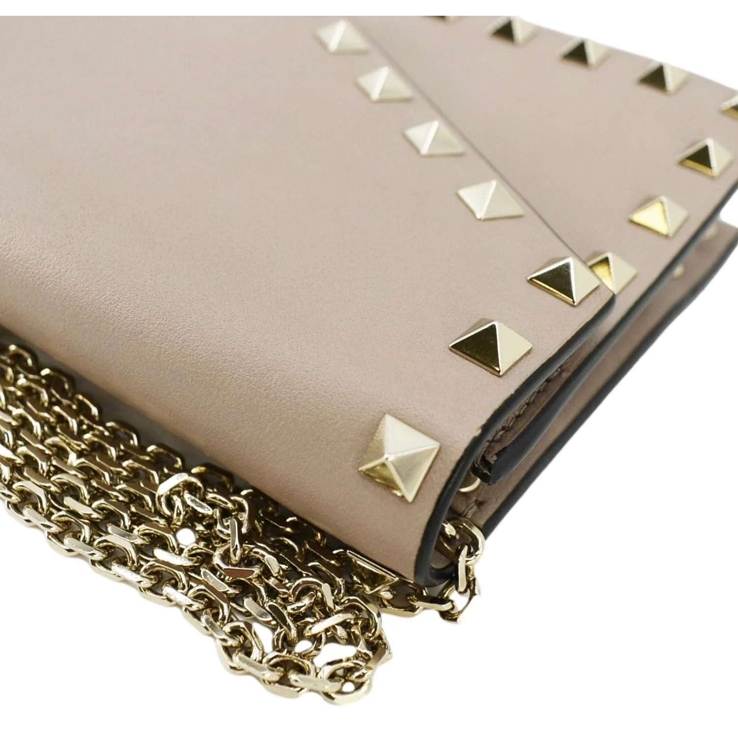 VALENTINO Rockstud Envelope Leather Chain Crossbody Bag Taupe - Image 7