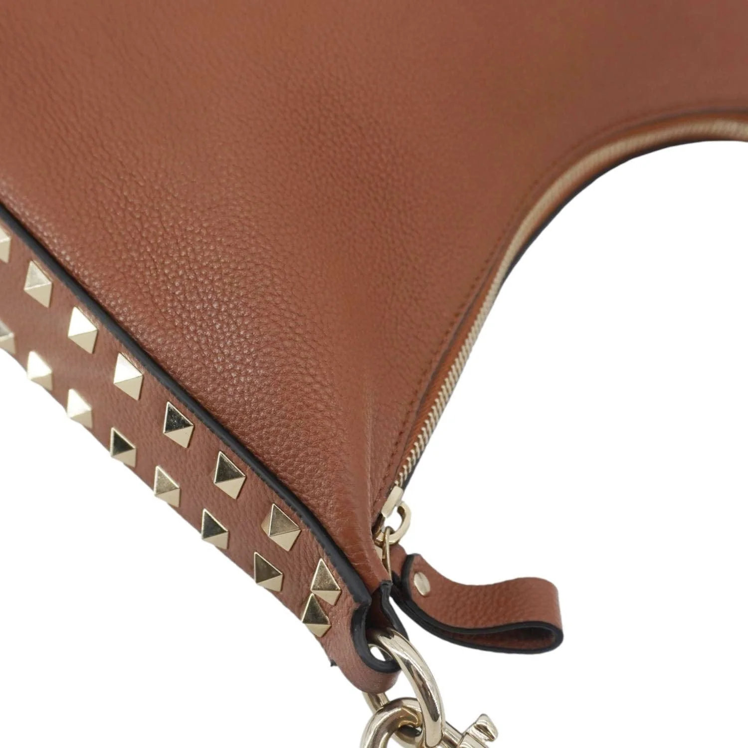 VALENTINO Garavani Rockstud Leather Hobo Bag Brown - Image 6