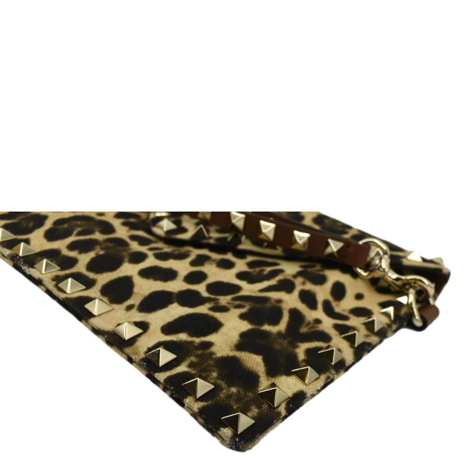 VALENTINO Rockstud Medium Leopard Print Canvas Clutch Bag Multicolor - Image 5