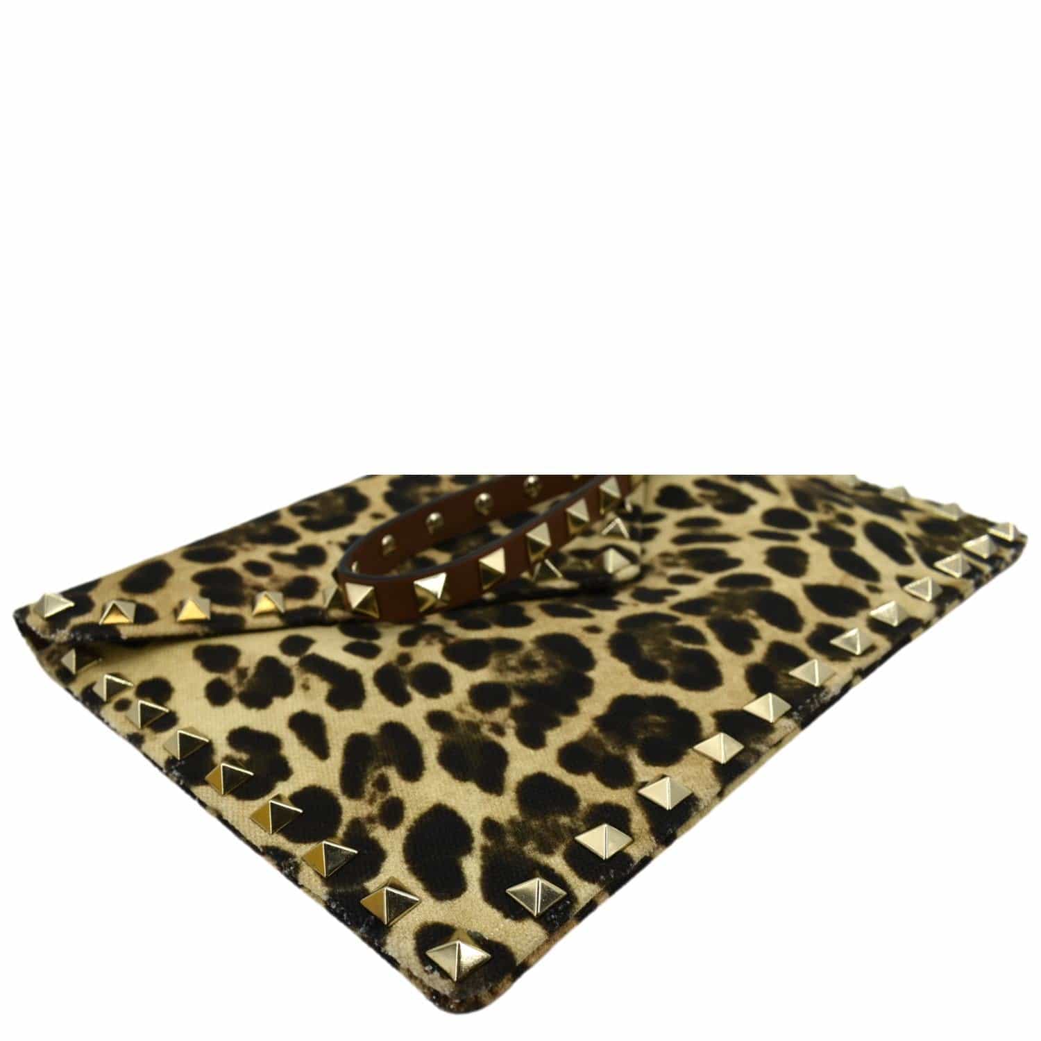 VALENTINO Rockstud Medium Leopard Print Canvas Clutch Bag Multicolor - Image 6