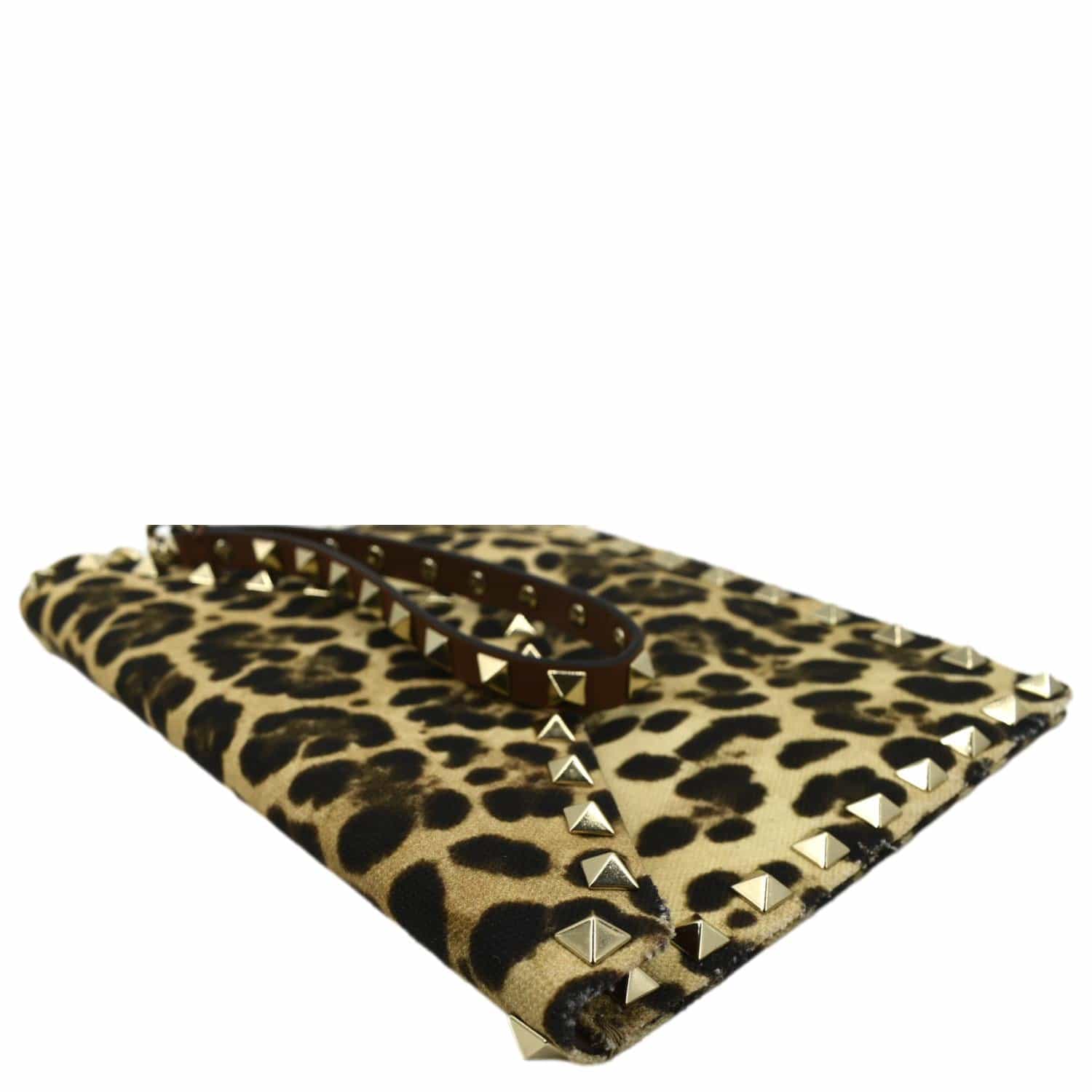 VALENTINO Rockstud Medium Leopard Print Canvas Clutch Bag Multicolor - Image 7
