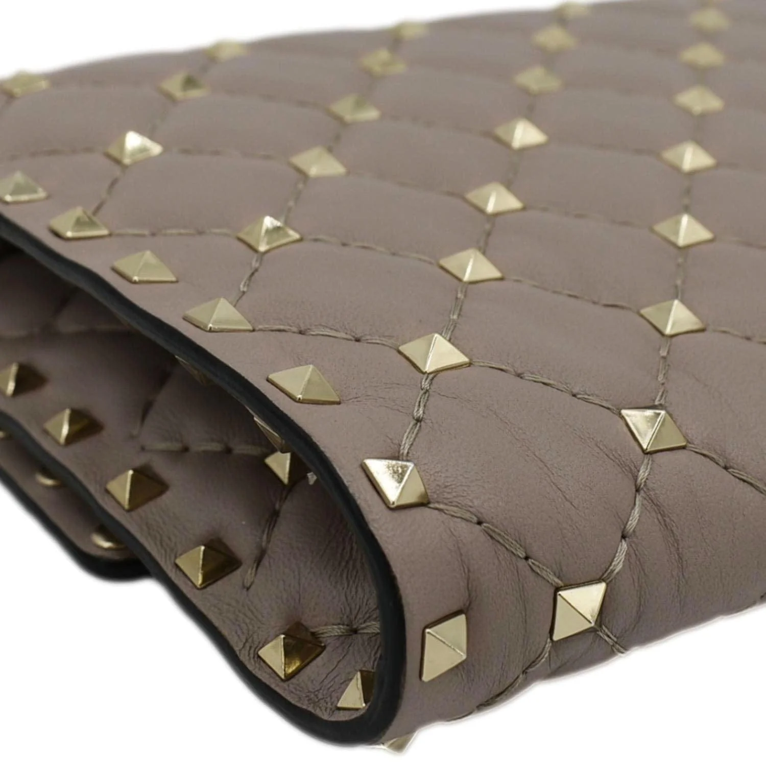 VALENTINO Rockstud Spike Quilted Leather Chain Crossbody Bag Poudre - Image 9