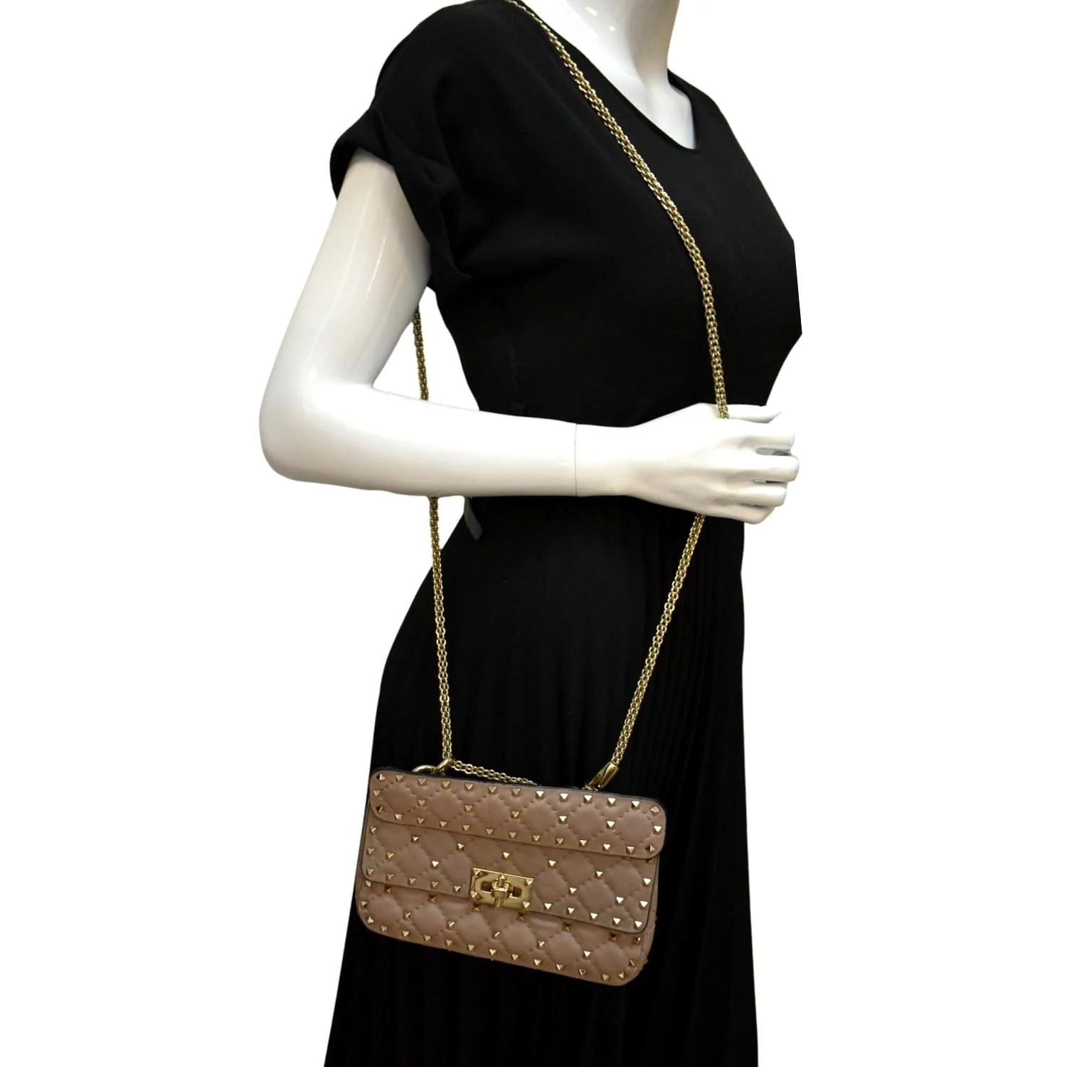 VALENTINO Rockstud Spike Quilted Leather Top Handle Crossbody Bag Poudre - Image 2