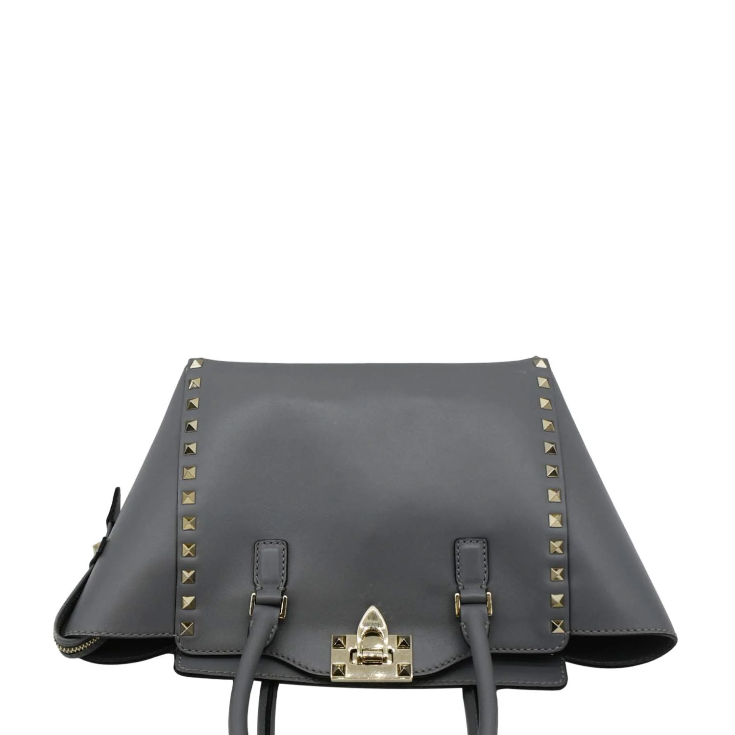 VALENTINO GARAVANI Rockstud Medium Leather Top Handle Shoulder Bag Dark Grey - Image 4