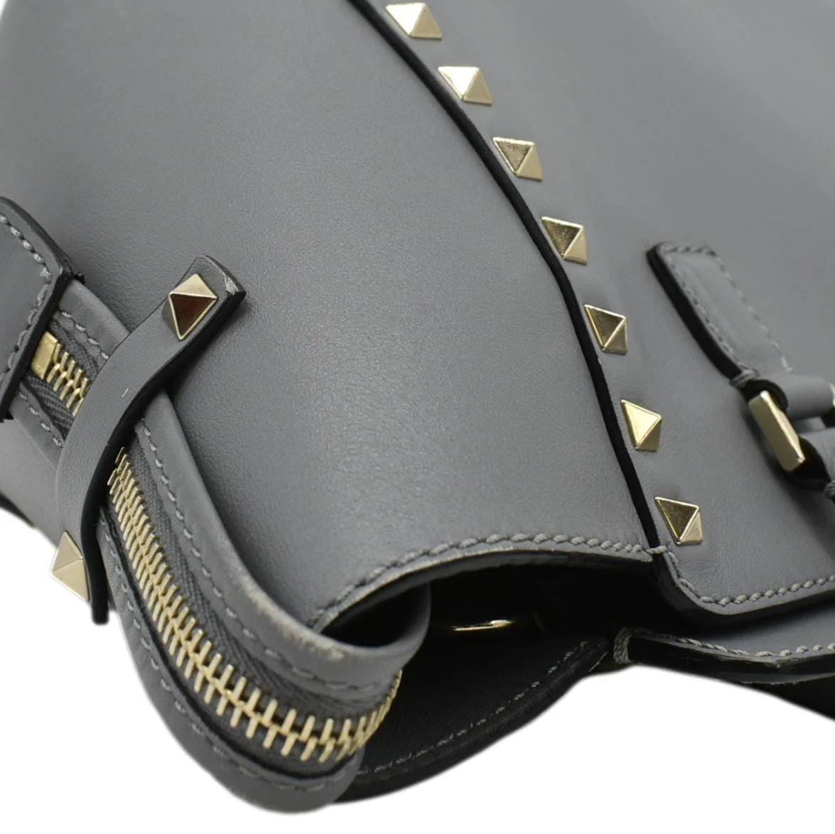 VALENTINO GARAVANI Rockstud Medium Leather Top Handle Shoulder Bag Dark Grey - Image 5