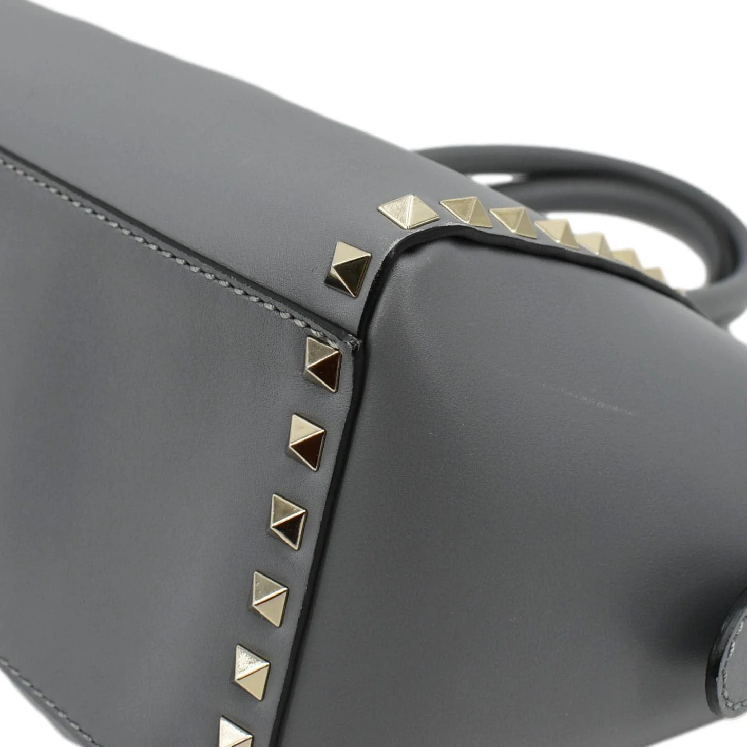 VALENTINO GARAVANI Rockstud Medium Leather Top Handle Shoulder Bag Dark Grey - Image 7