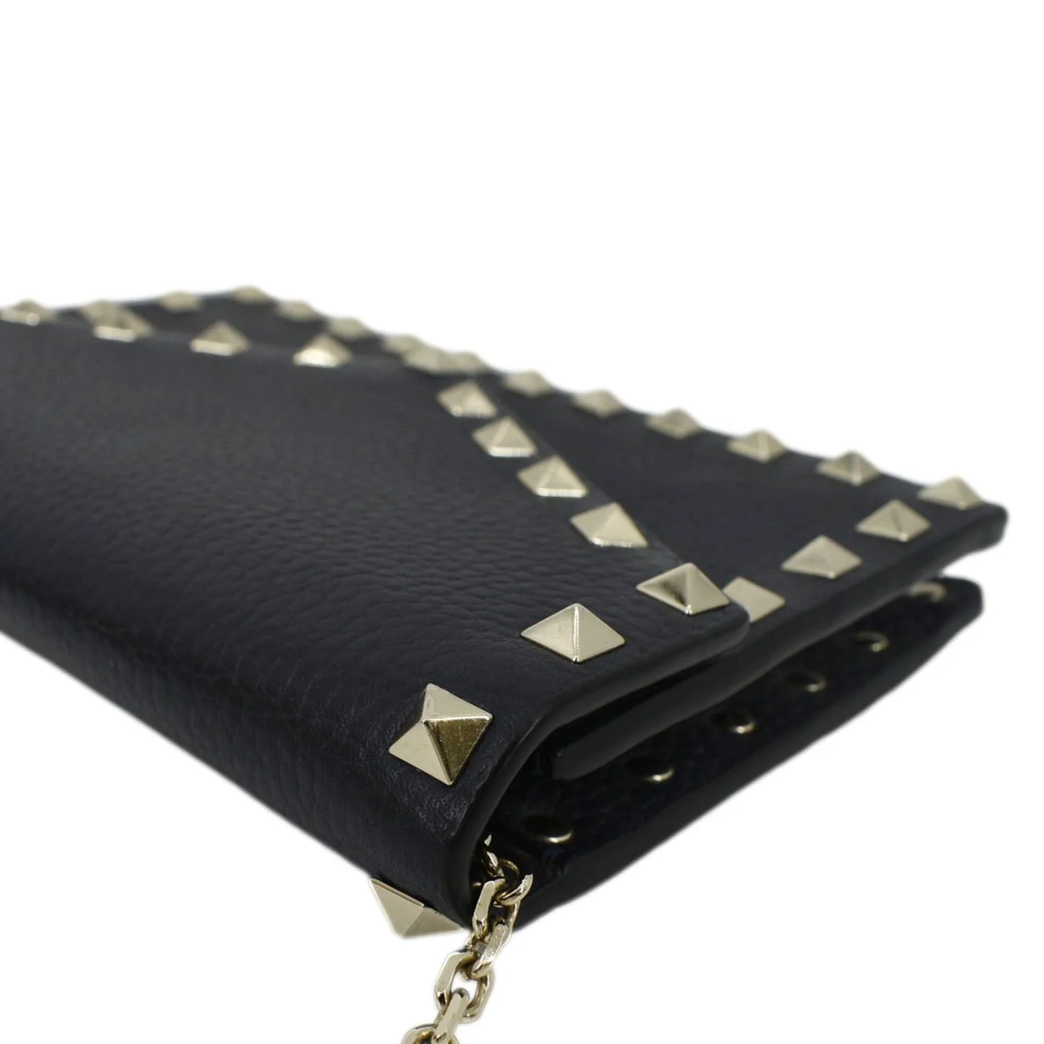 VALENTINO Rockstud Leather Wallet On Chain Crossbody Bag Navy Blue - Image 6