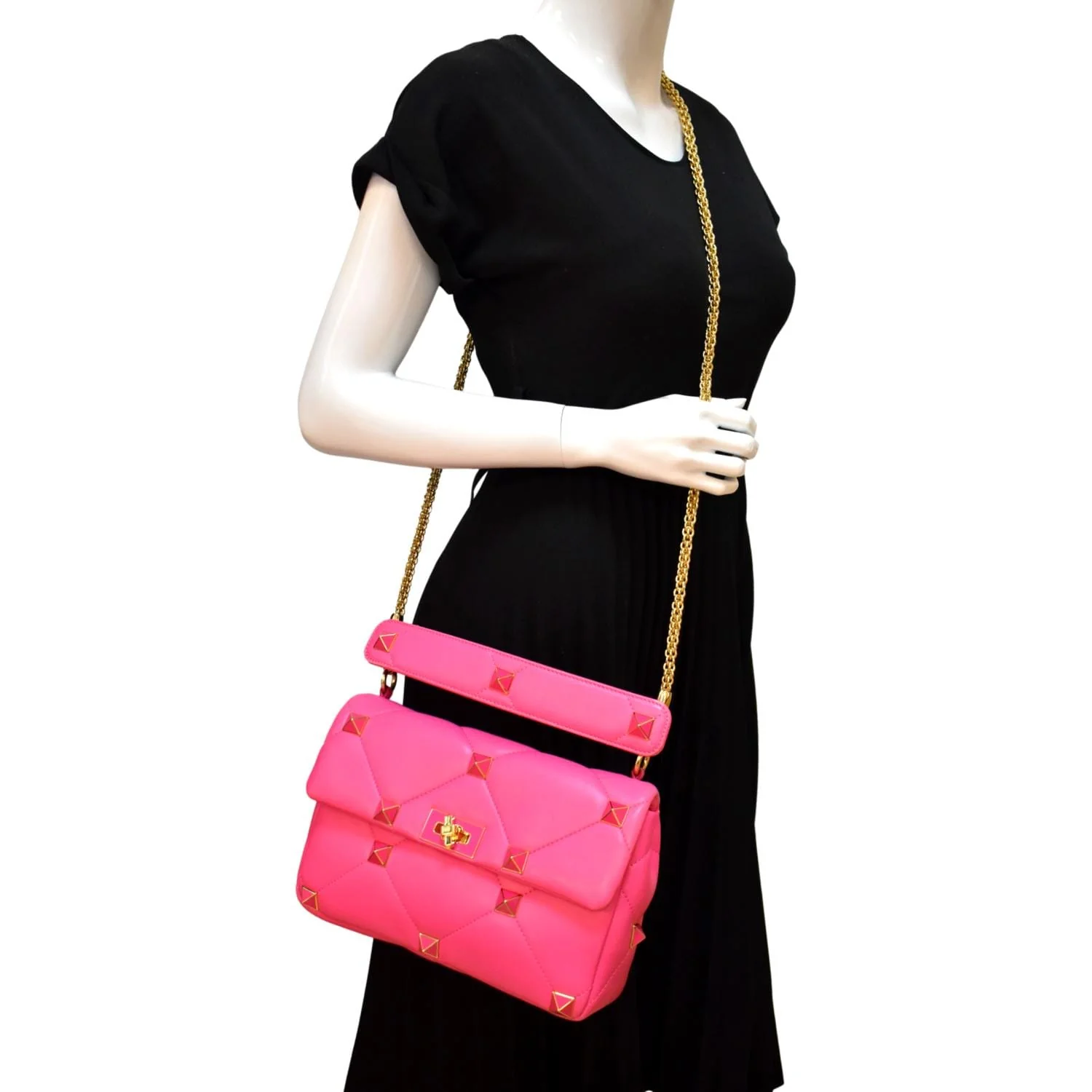 VALENTINO Medium Garavani Roman Stud Leather Crossbody Bag Pink - Image 2