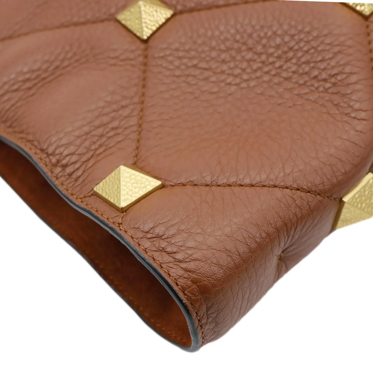 VALENTINO Roman Stud Large Leather Tote Bag Saddle Brown - Image 7