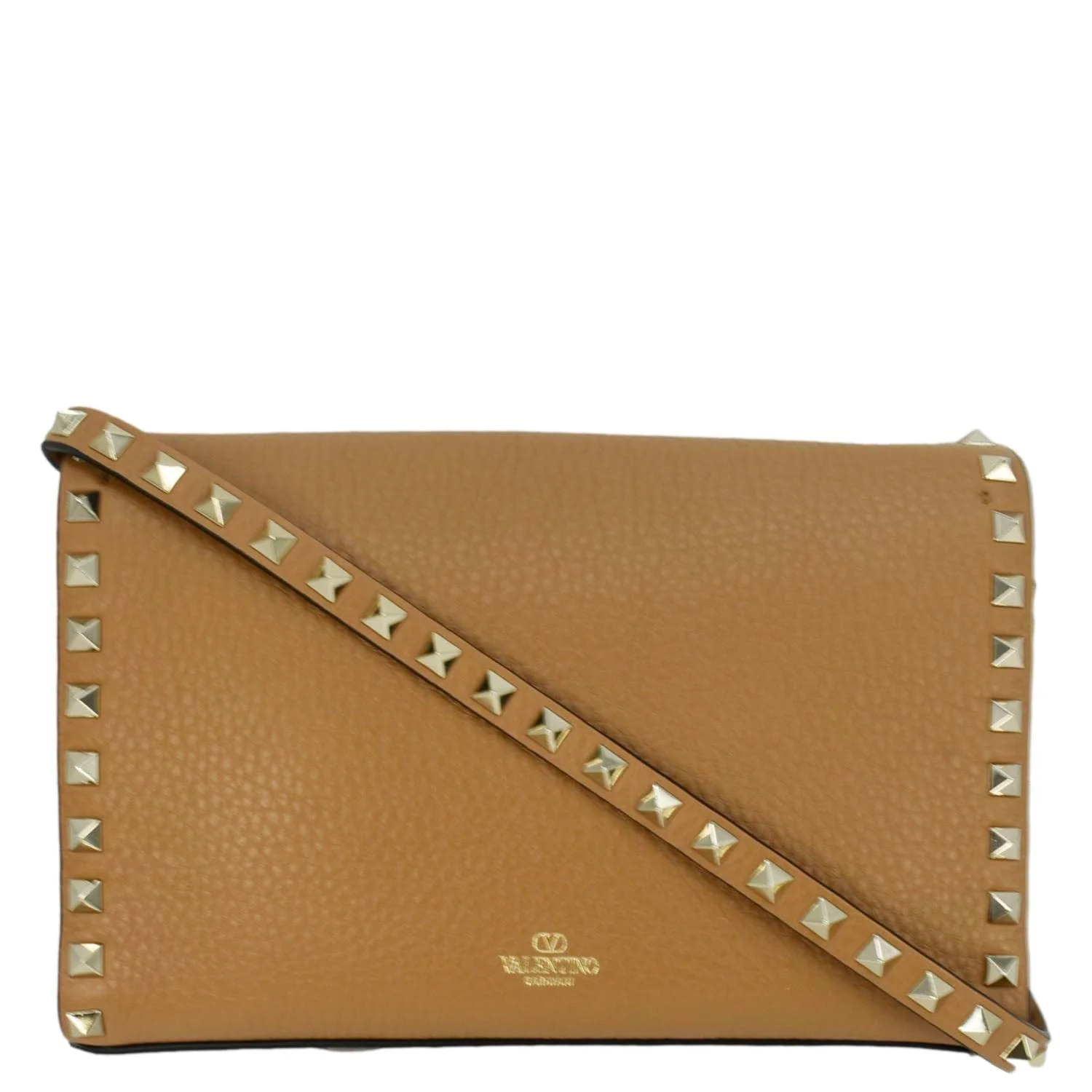 VALENTINO Garavani Rockstud Overlay Flap Small Leather Crossbody Bag Brown - Image 4