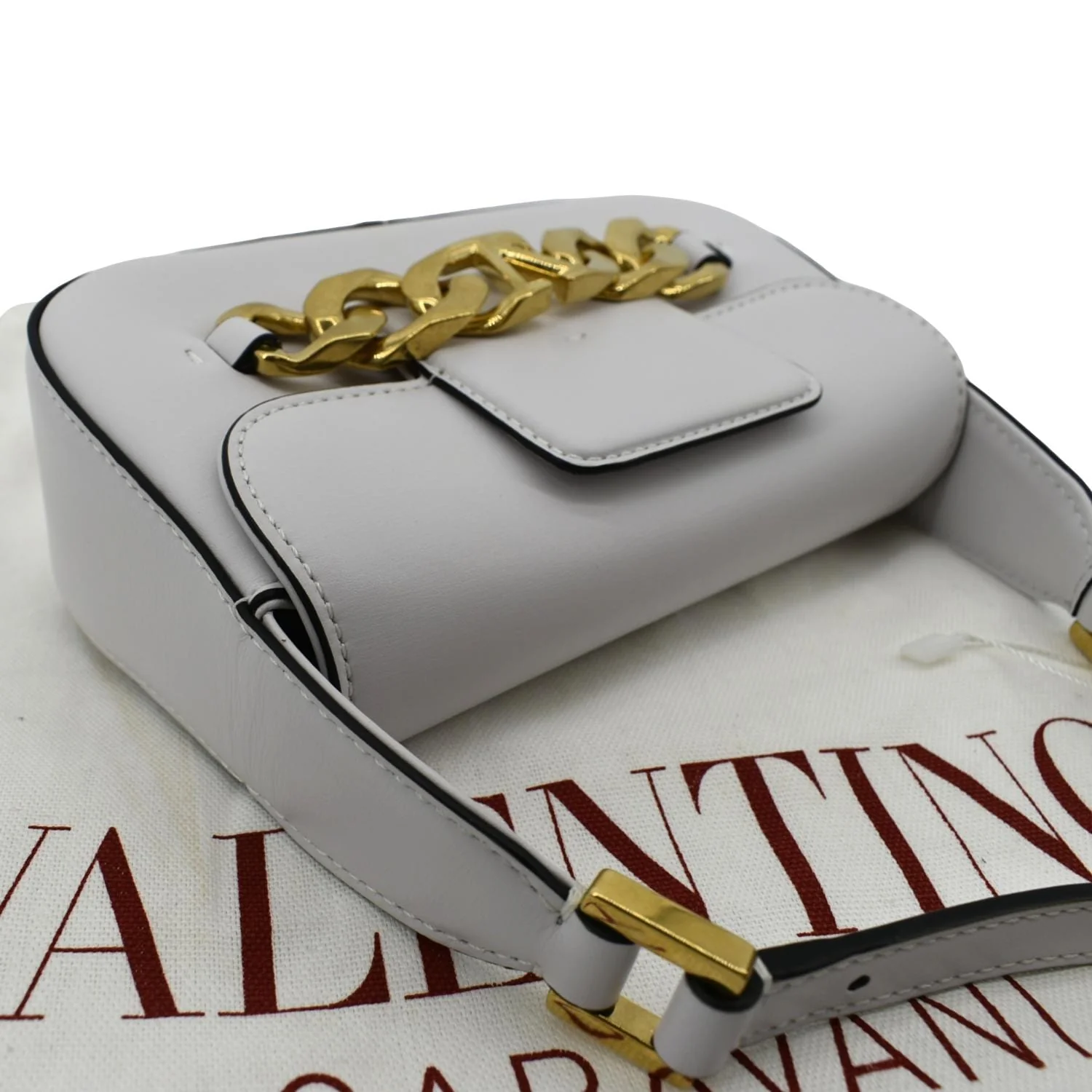 VALENTINO V Logo Chain Leather Shoulder Crossbody Bag Off White - Image 7