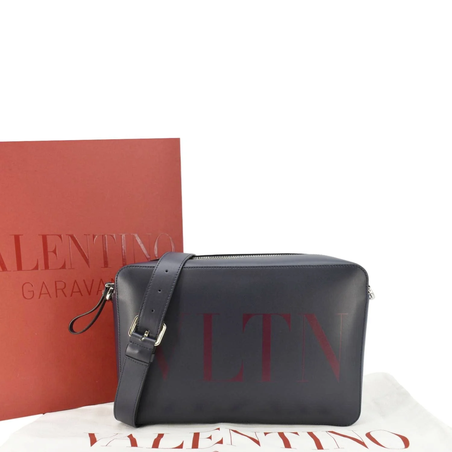 VALENTINO GARAVANI VLTN Leather Crossbody Bag Navy Blue - Image 3