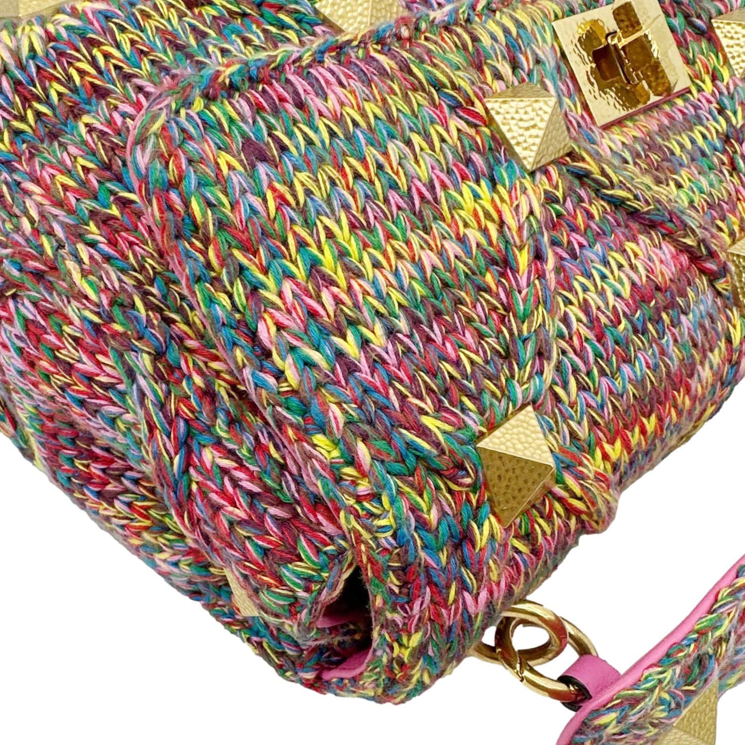 VALENTINO Roman Stud Woven Wool Crossbody Bag Feminine Pink - Image 5