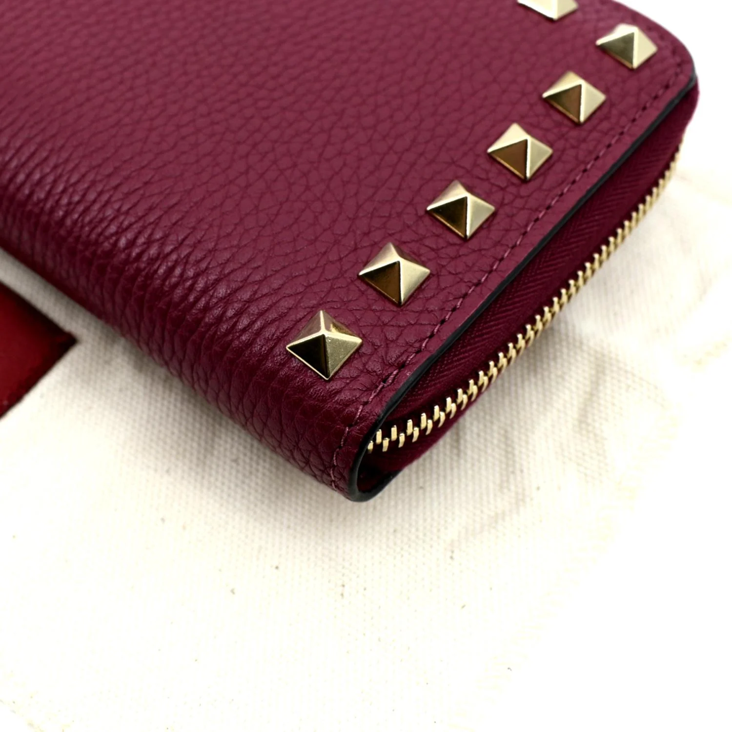 VALENTINO Rockstud Leather Zip Around Wallet Red - Image 6