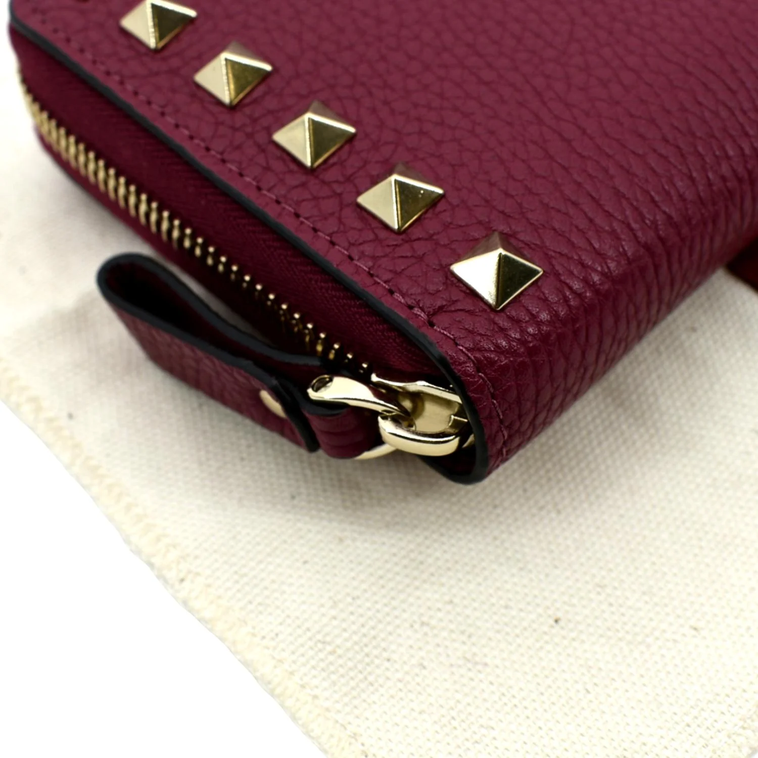 VALENTINO Rockstud Leather Zip Around Wallet Red - Image 7