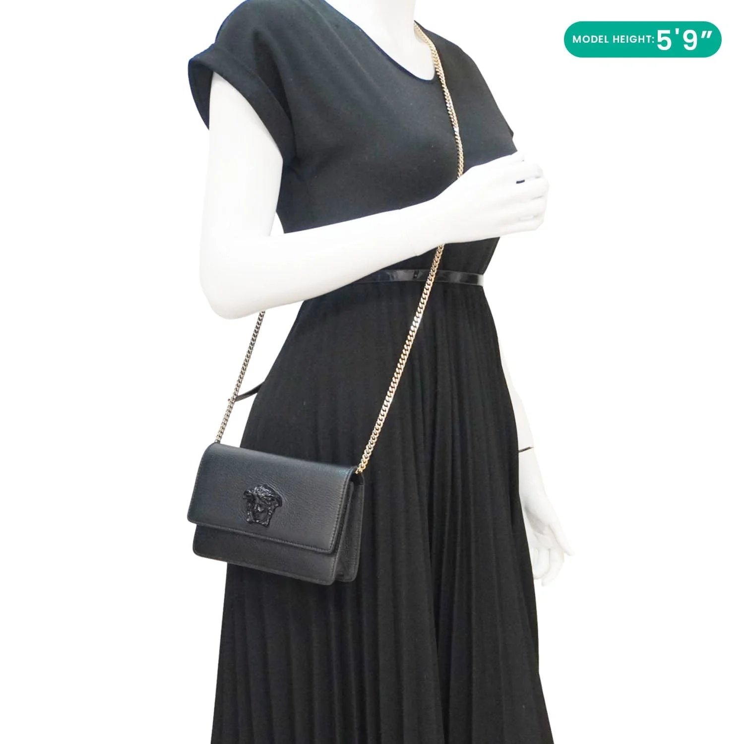VERSACE Medusa Evening Grained Calfskin Clutch Crossbody Bag Black - Image 2