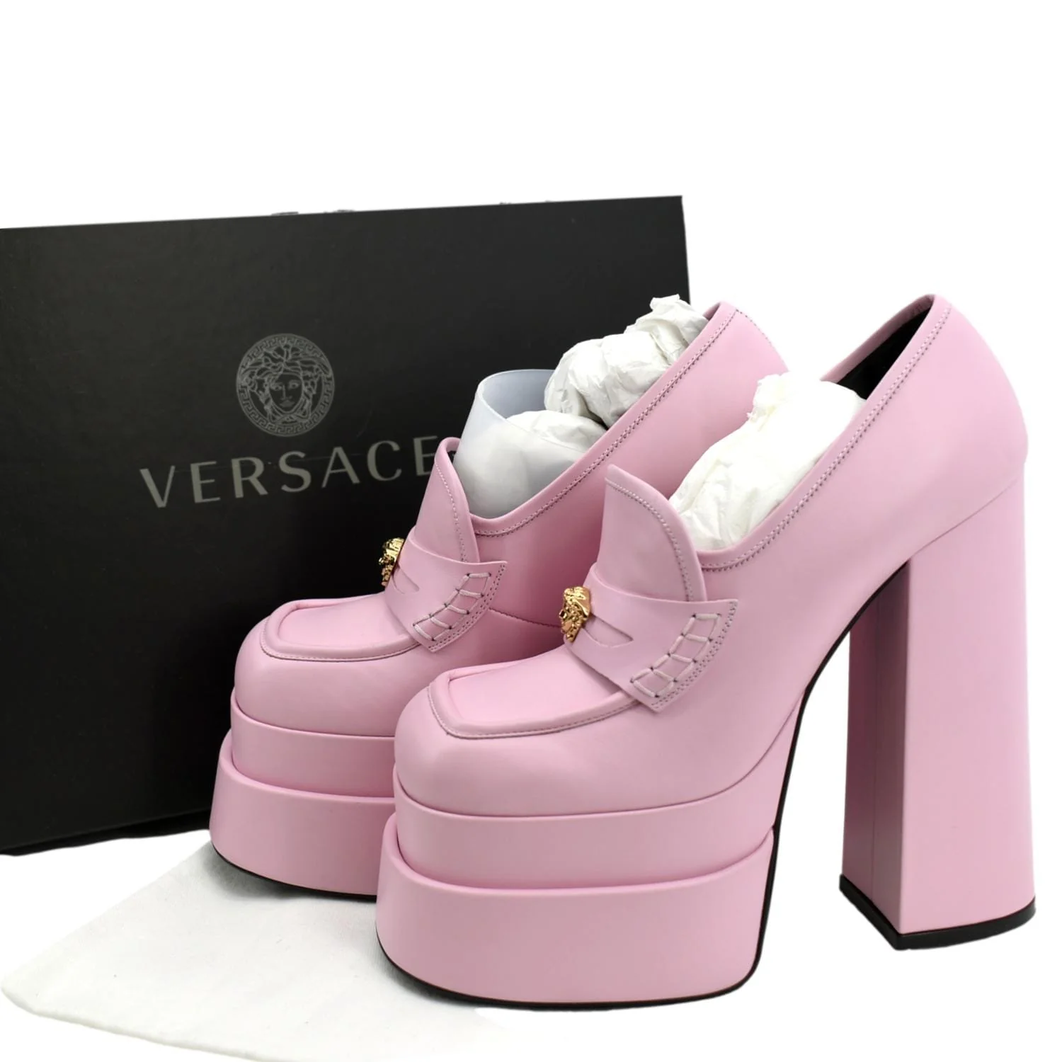 VERSACE Juno Platform Leather Pumps Pink Size 36 1/2 - Image 2