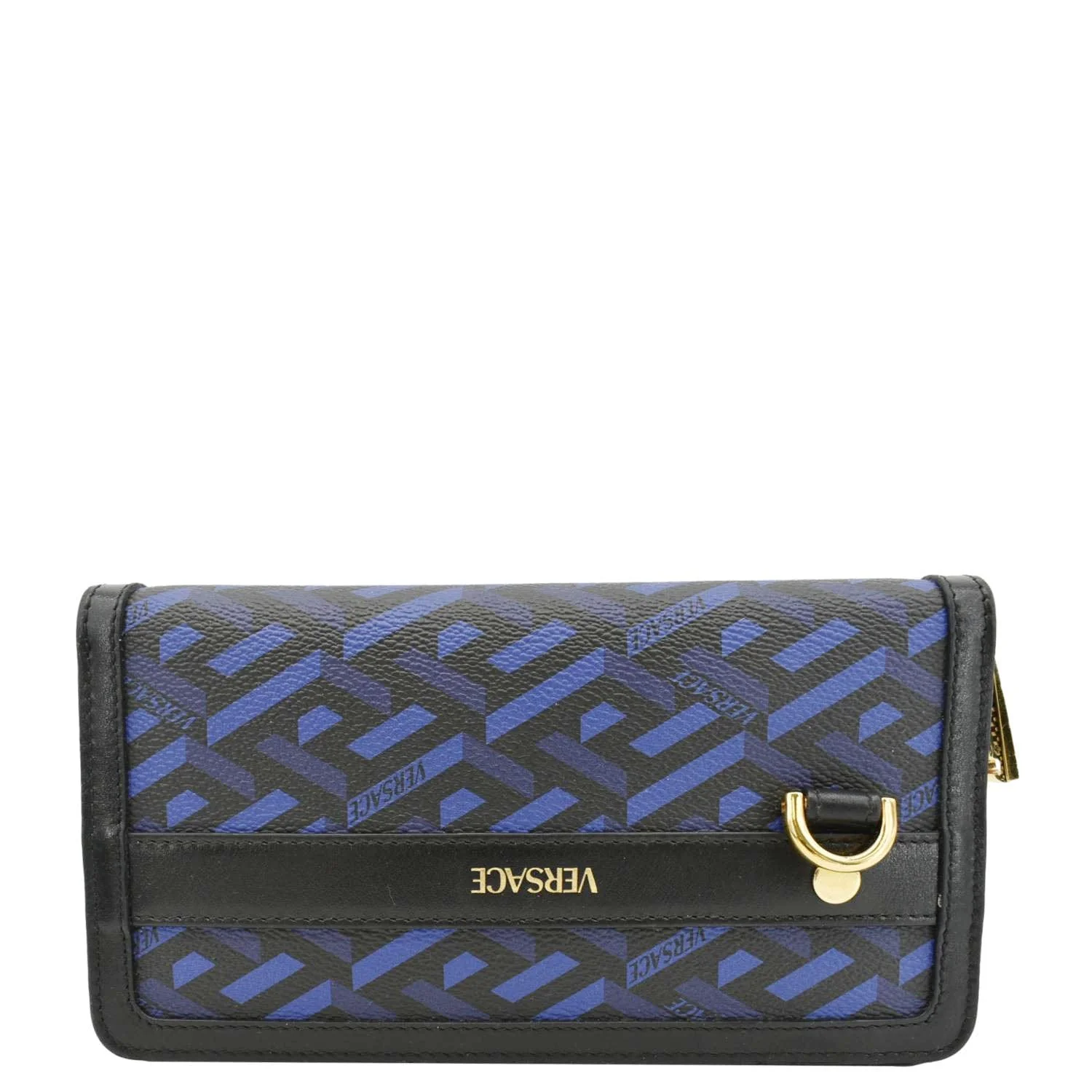 VERSACE La Greca Coated Canvas Long Zip Wallet Blue - Image 3
