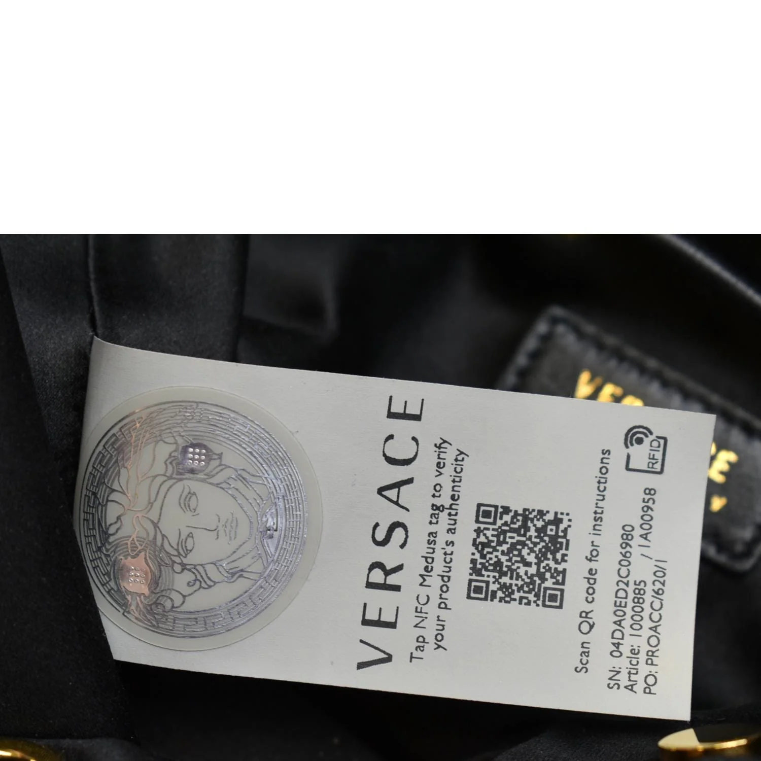 VERSACE La Medusa Charm Bucket Shoulder Bag Black - Image 12