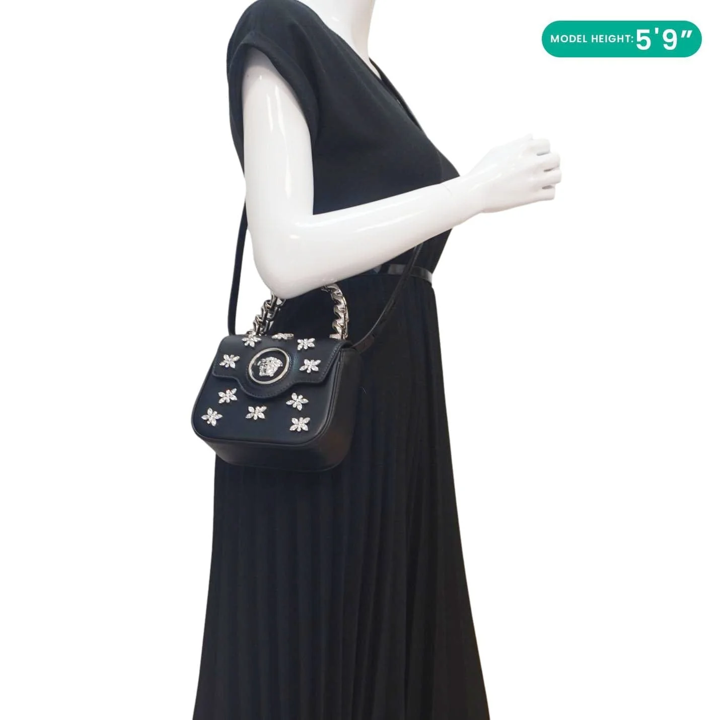 VERSACE La Medusa Mini Embellished Leather Top Handle Shoulder Bag Black - Image 2