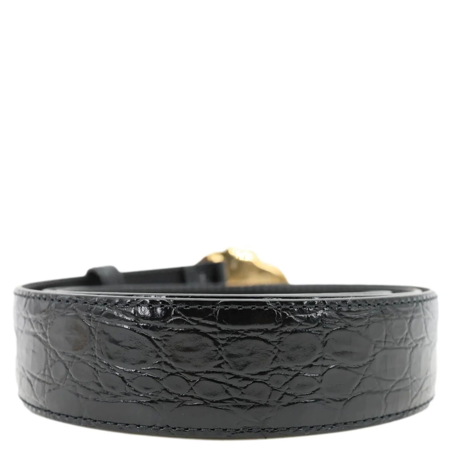VERSACE La Medusa Buckle Calf Leather Belt Black Size 110/44 - Image 6